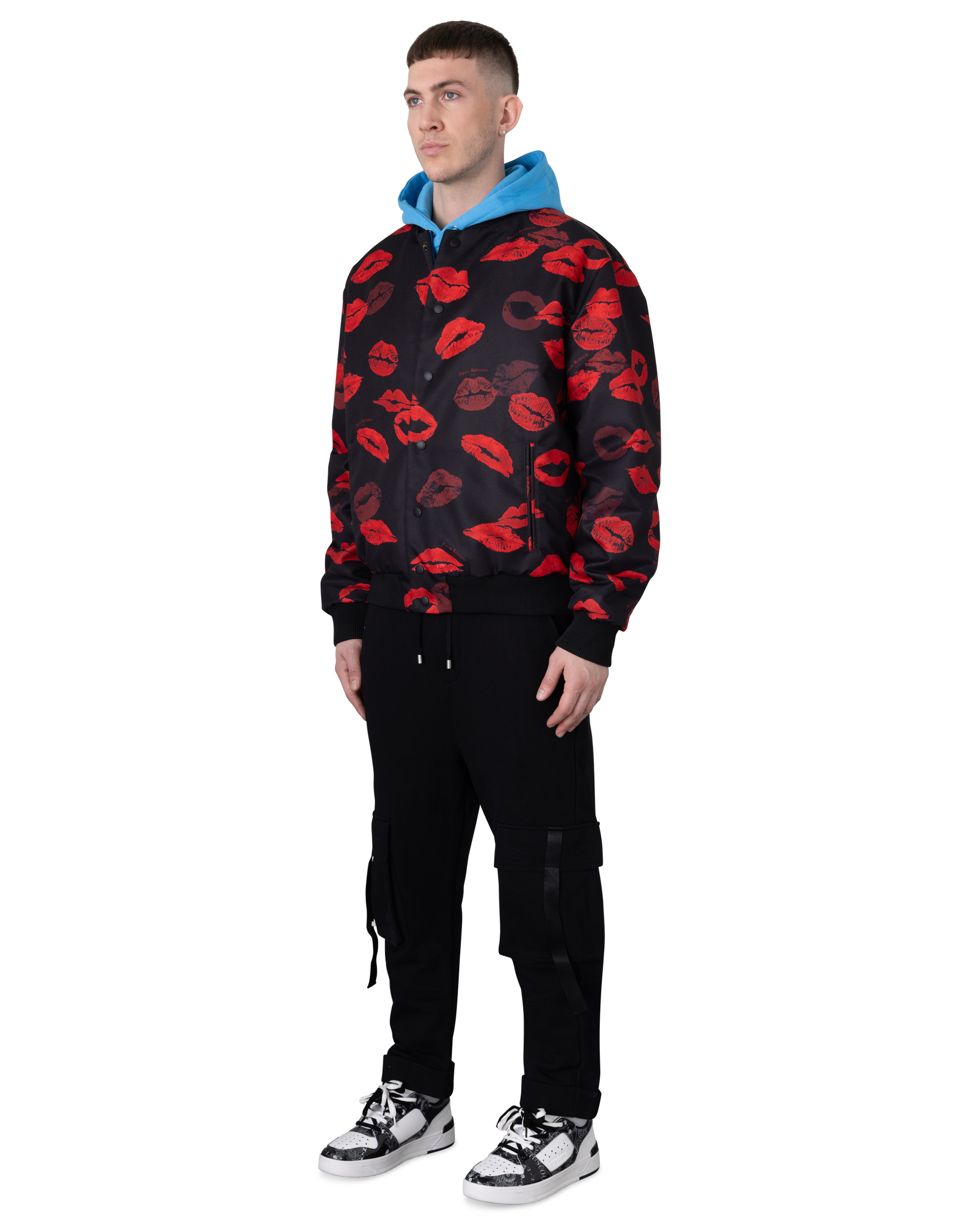 Reversible Kiss Print Nylon Bomber Jacket