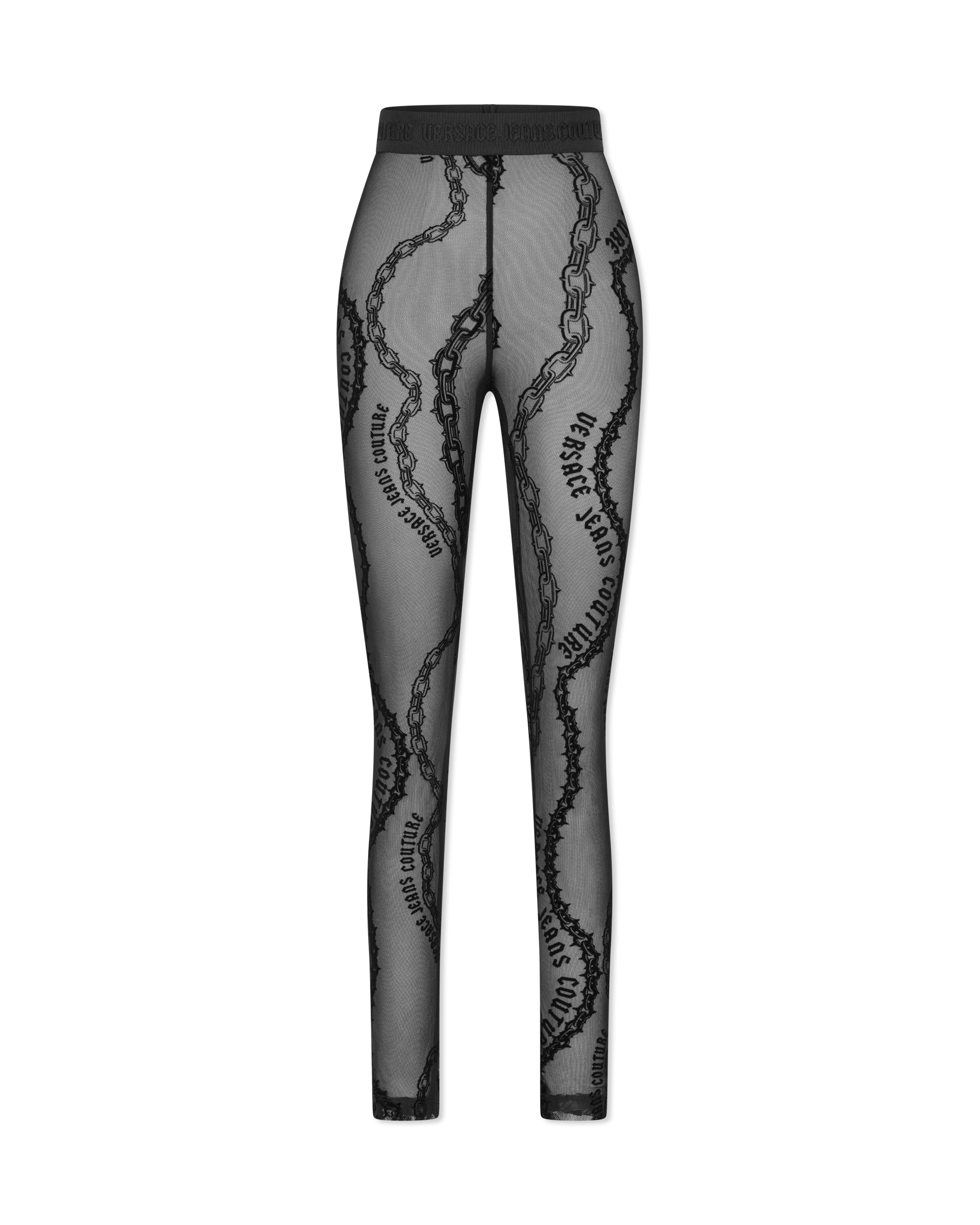 Flocked Chain-Print Mesh Leggings