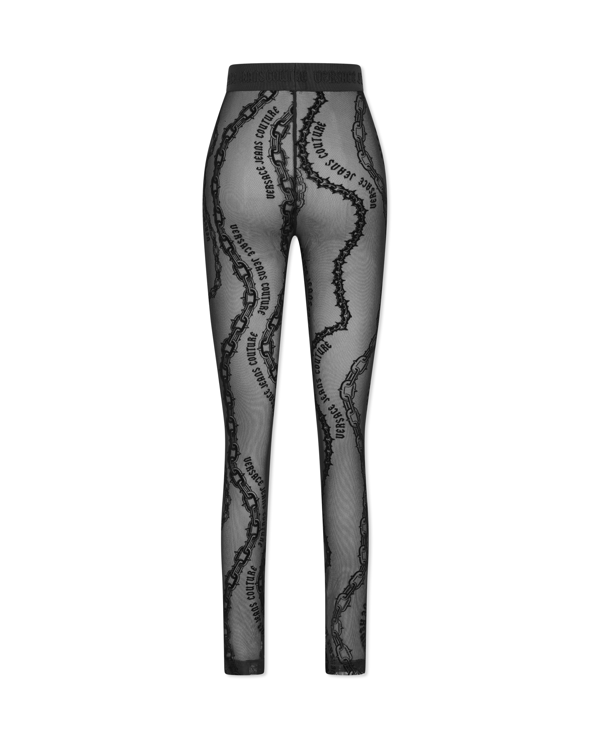 Flocked Chain-Print Mesh Leggings