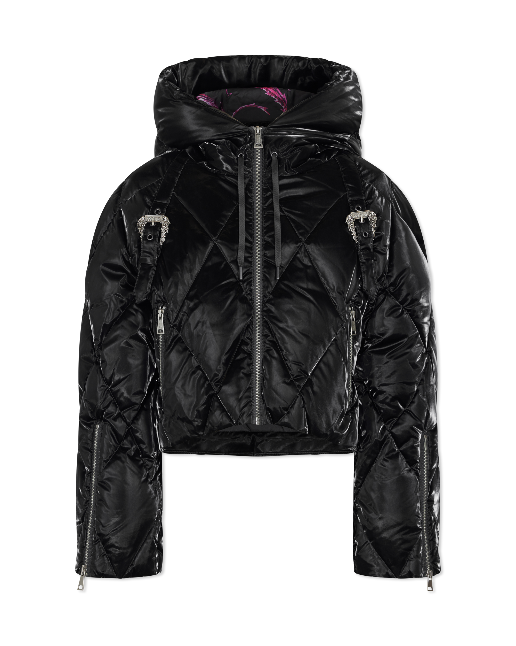 Baroque Buckle Hooded Puffer Bomber Jacket