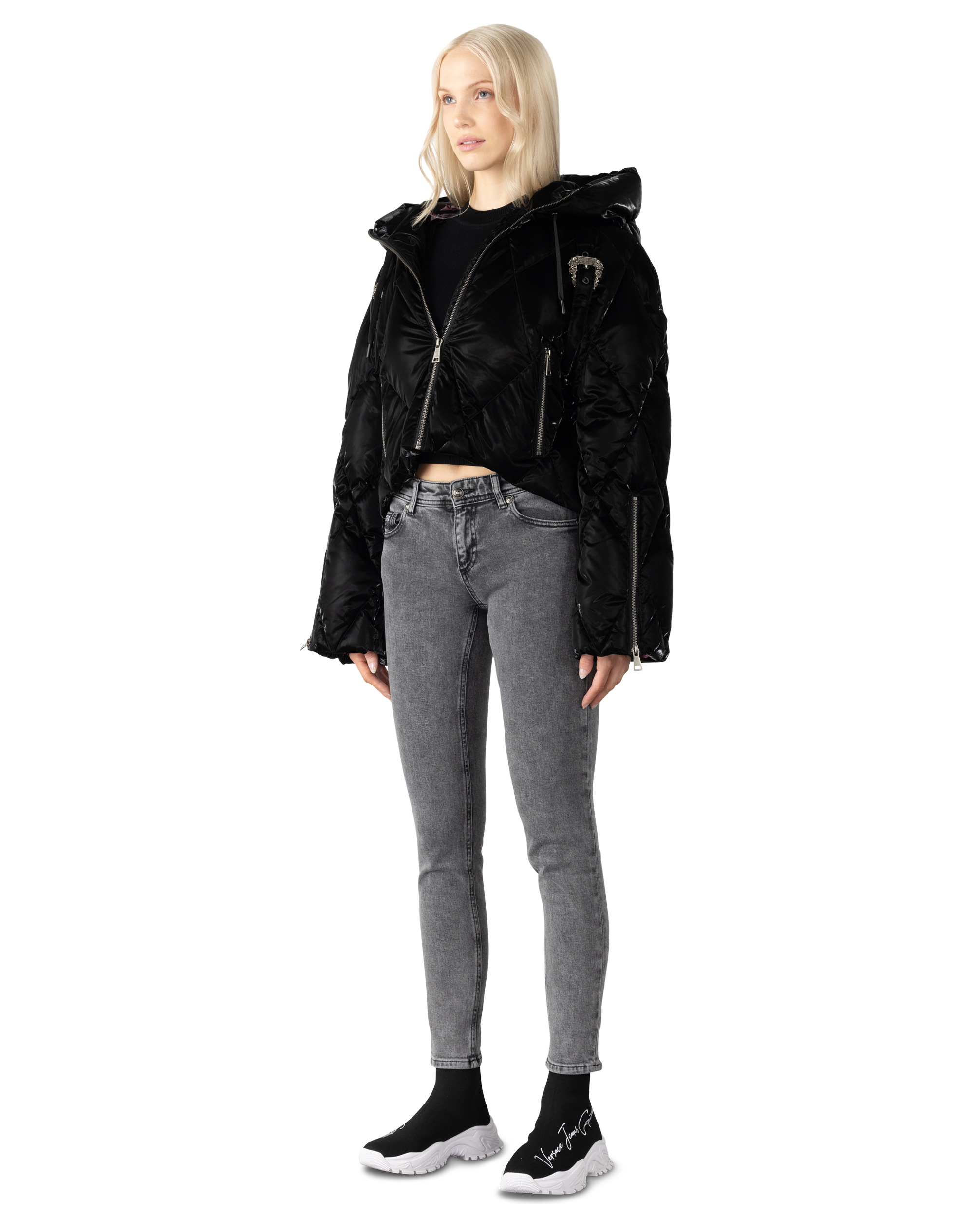 Baroque Buckle Hooded Puffer Bomber Jacket