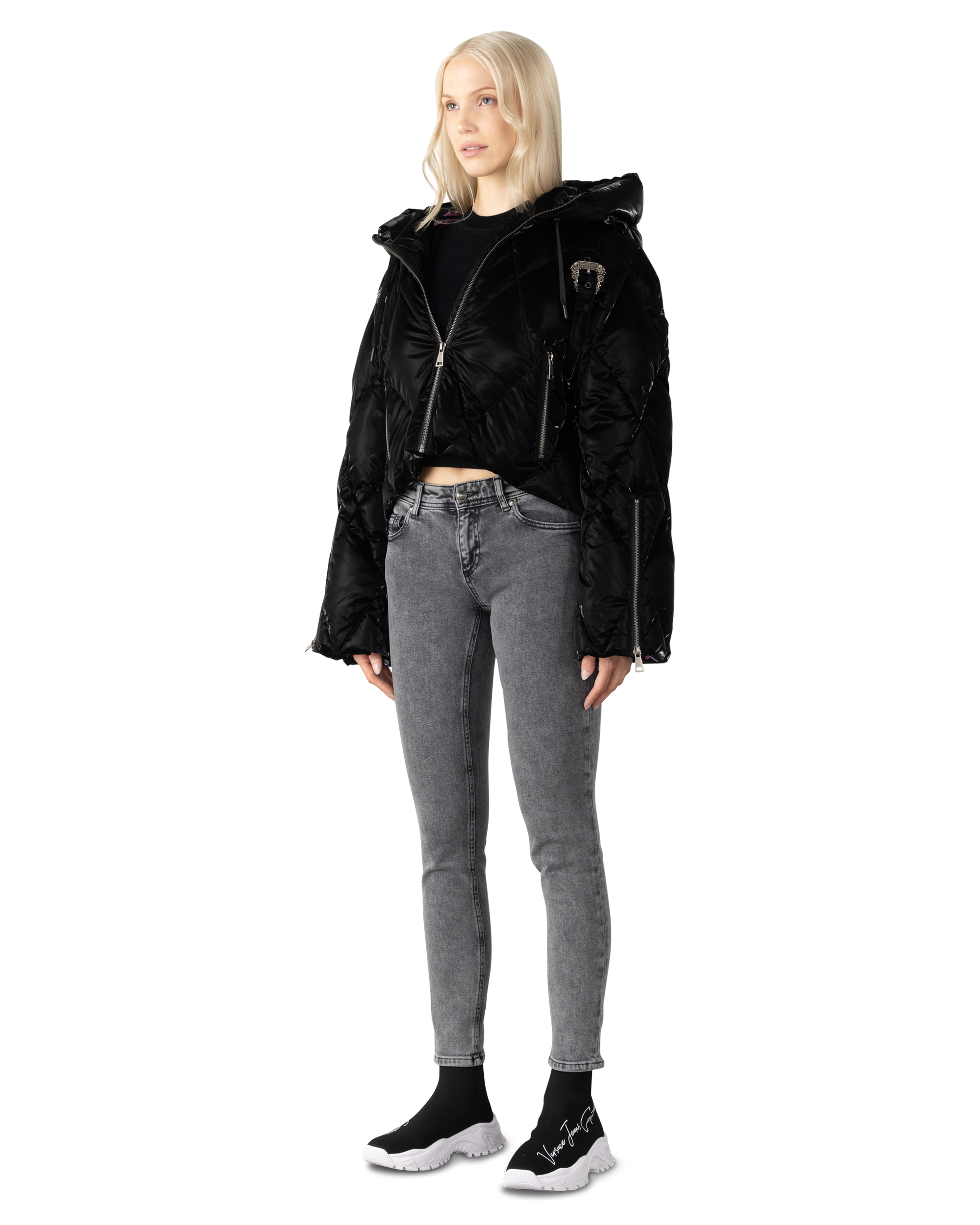 Baroque Buckle Hooded Puffer Bomber Jacket