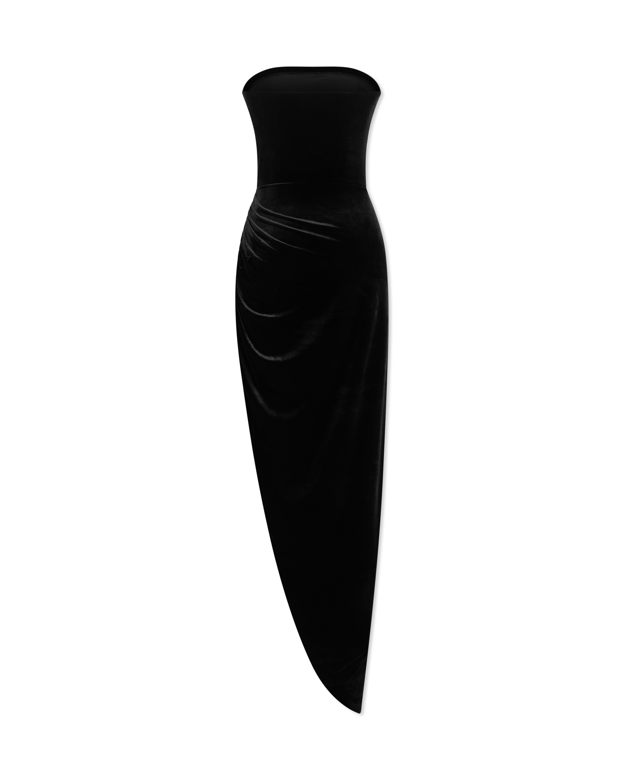 Velvet Strapless Side Drape Gown - DIHSAN