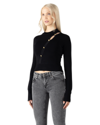 Peek-A-Boo Button Detail Cropped Sweater