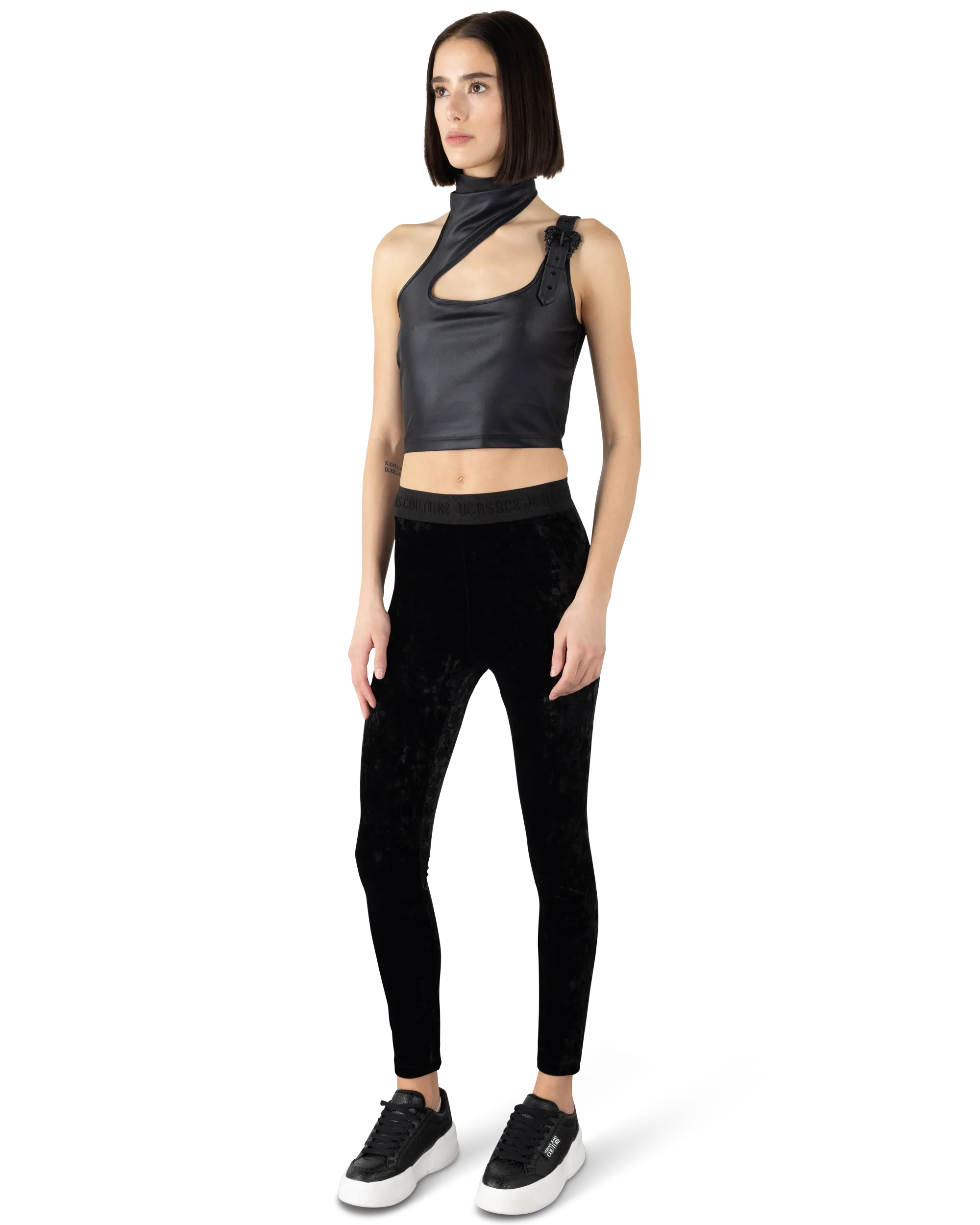 Logo Waistband Velvet Leggings