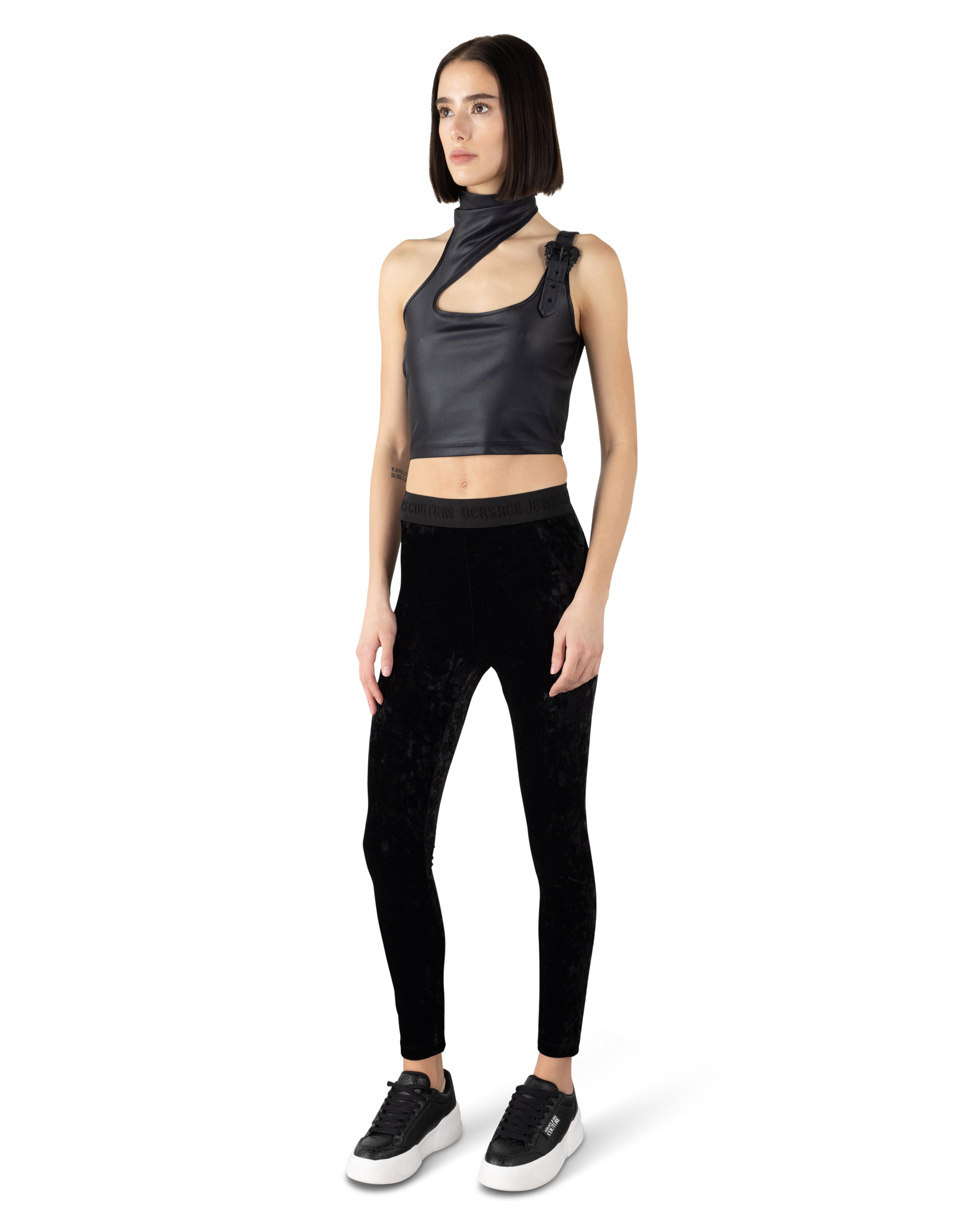 Logo Waistband Velvet Leggings