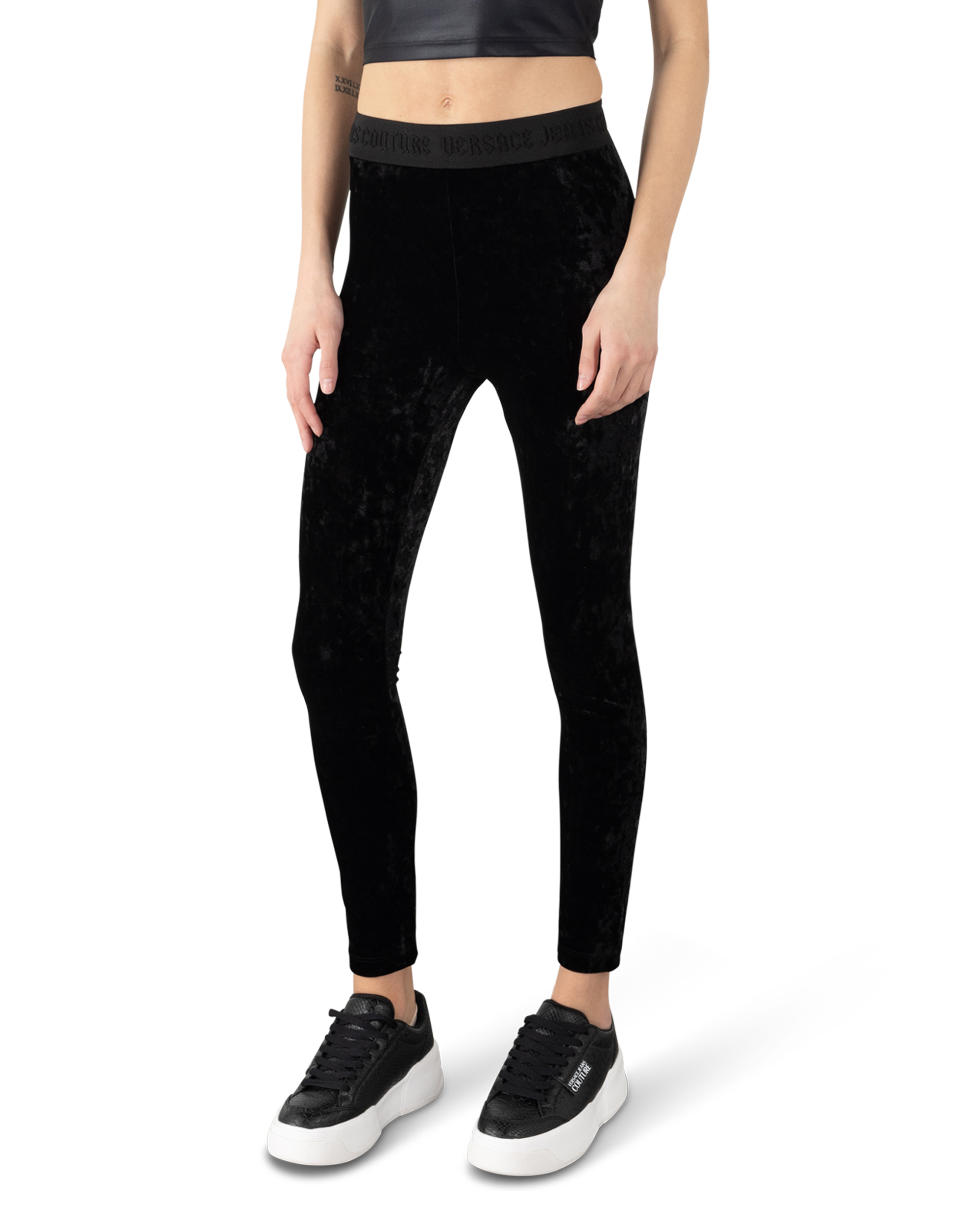 Logo Waistband Velvet Leggings