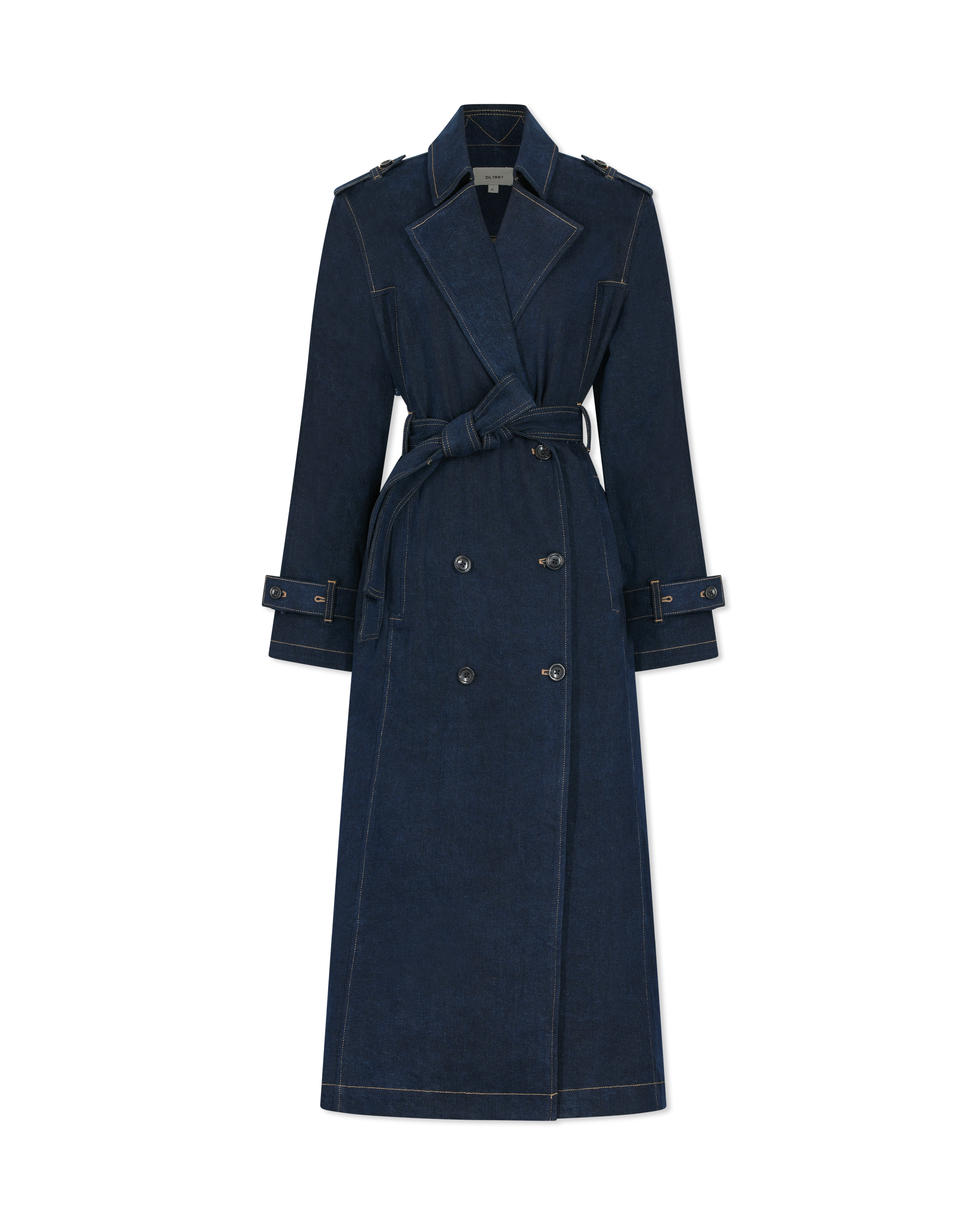 Washed Denim Trench Coat