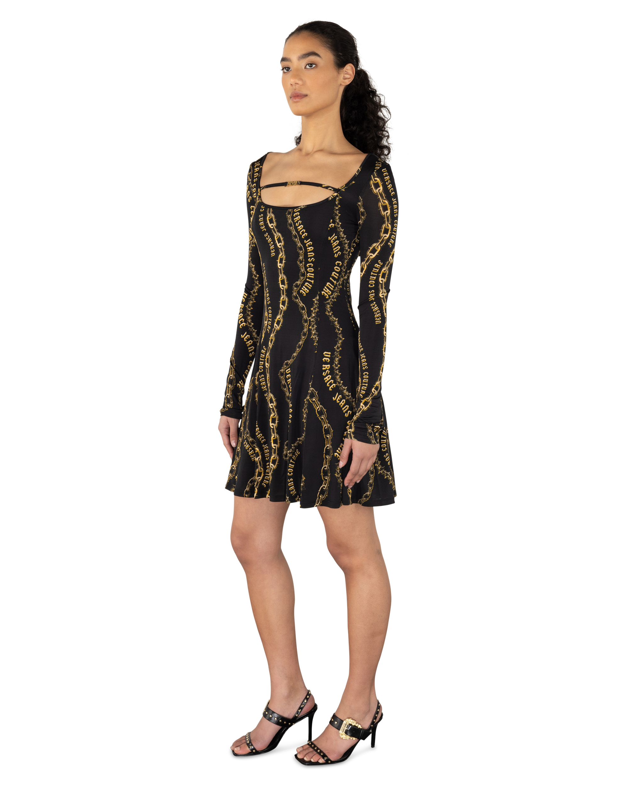 Chain Couture Flared Black Dress