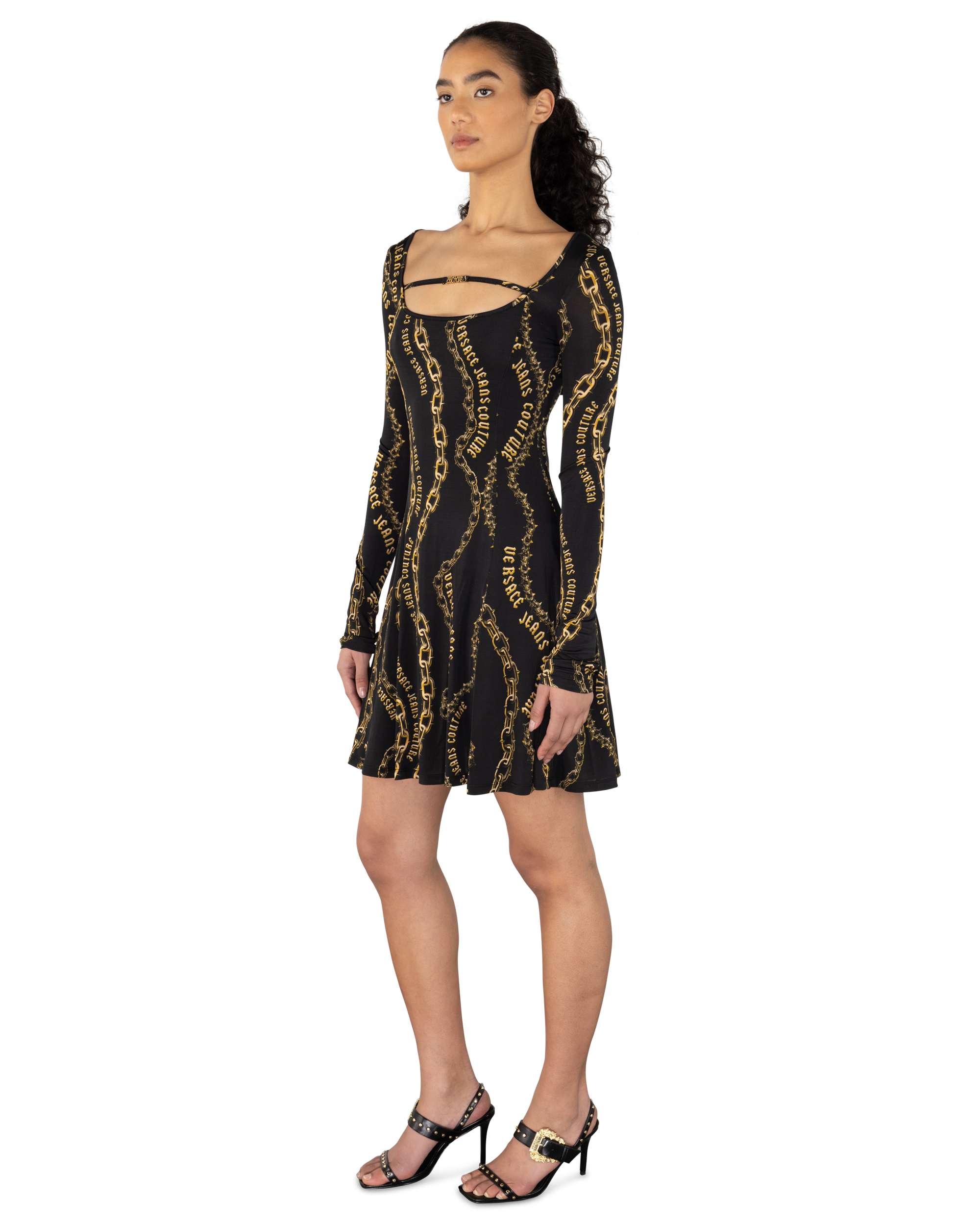 Chain Couture Flared Black Dress