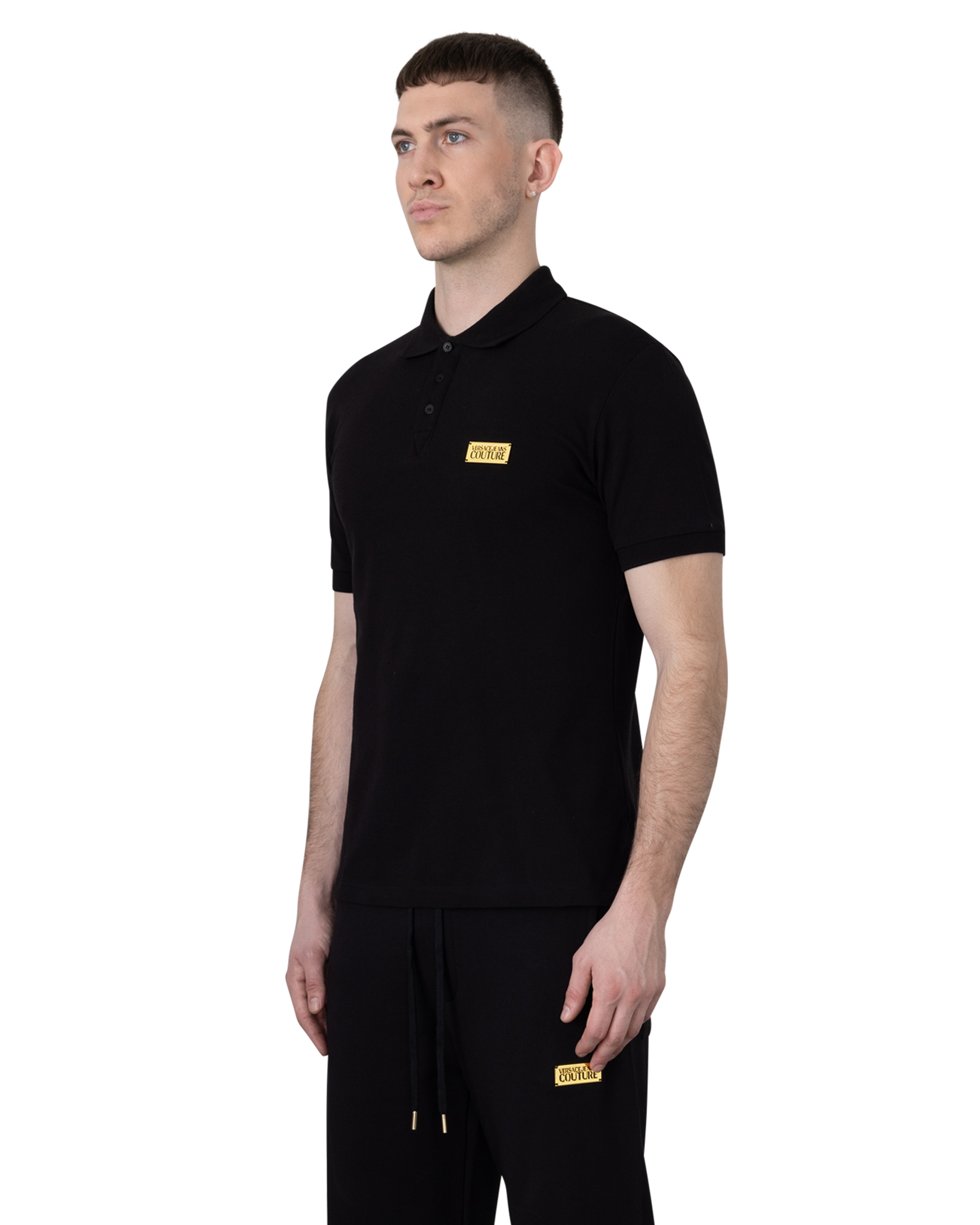 Black Cotton Logo Slim-Fit Polo Shirt by Versace Jeans Couture | DIHSAN