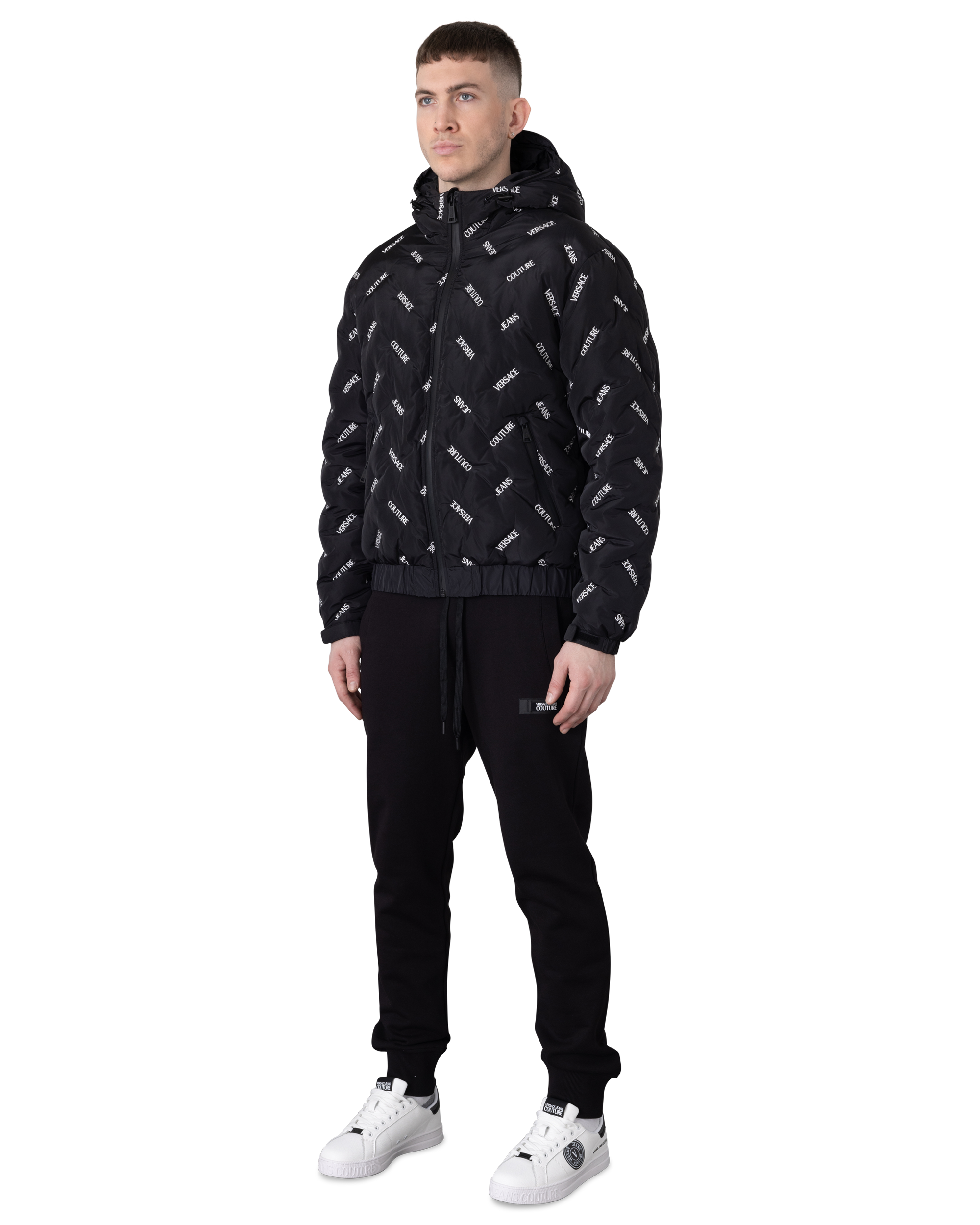 Chevron Logo Print Puffer Jacket