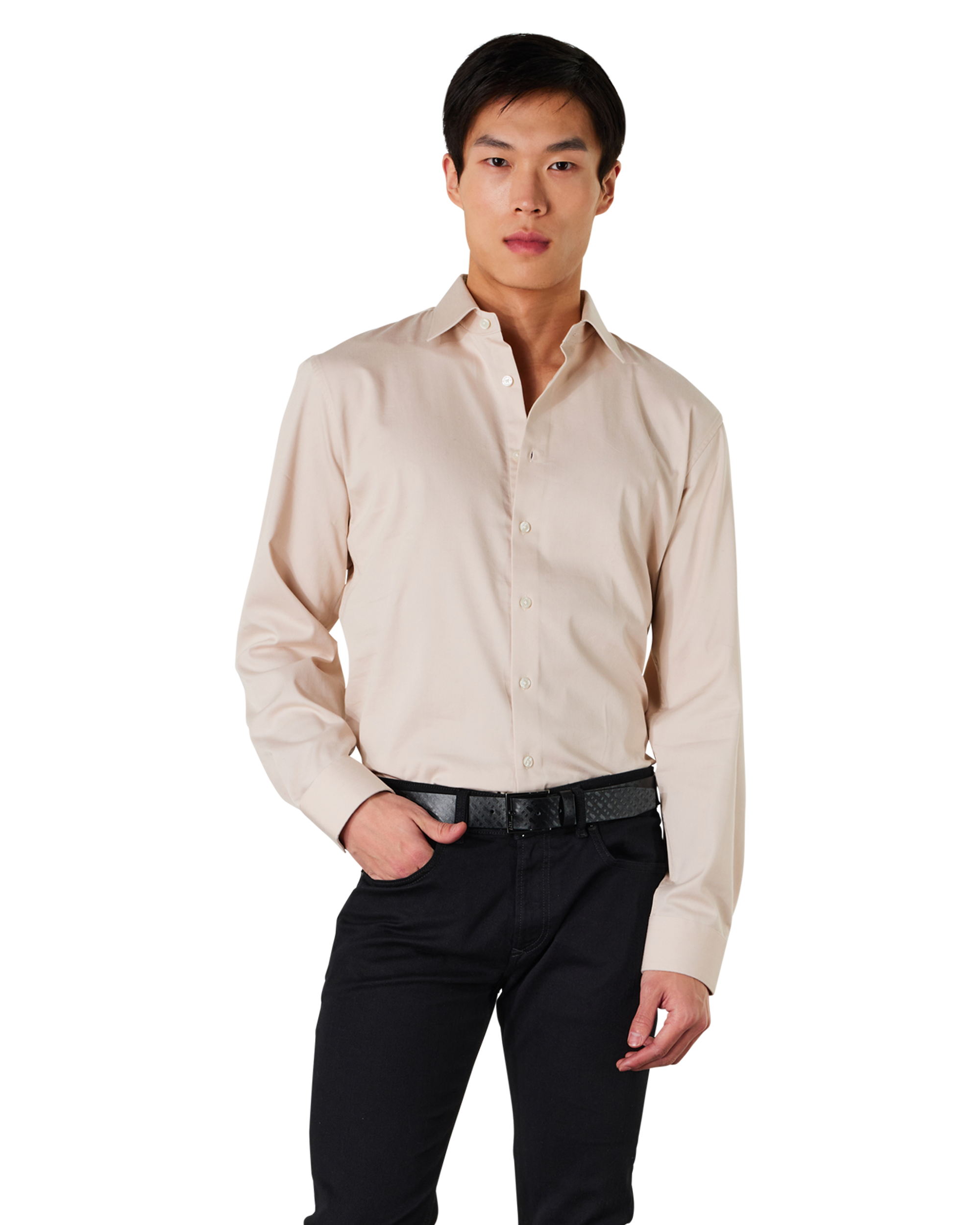Oatmeal/White Organic Blend Selected Slim Fit Stretch Performance Shirt by Selected | DIHSAN