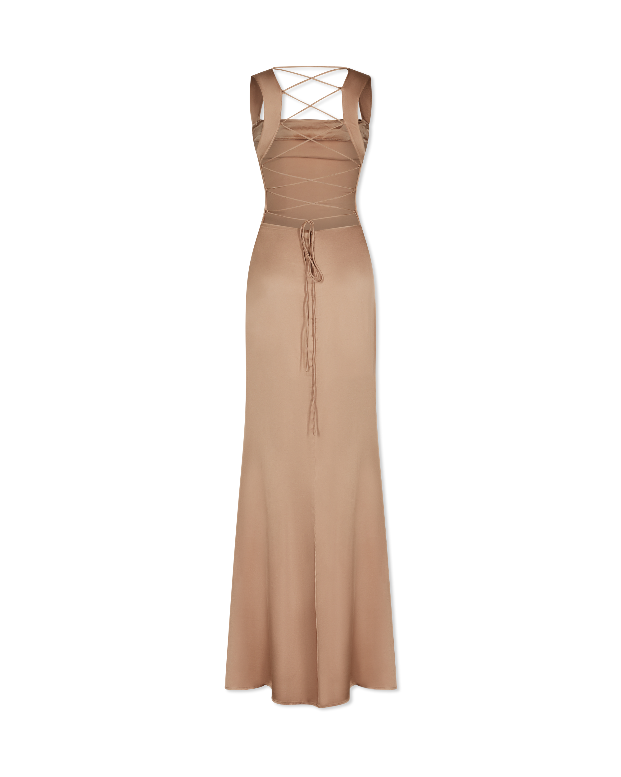 Satin Lace-Up Maxi Dress
