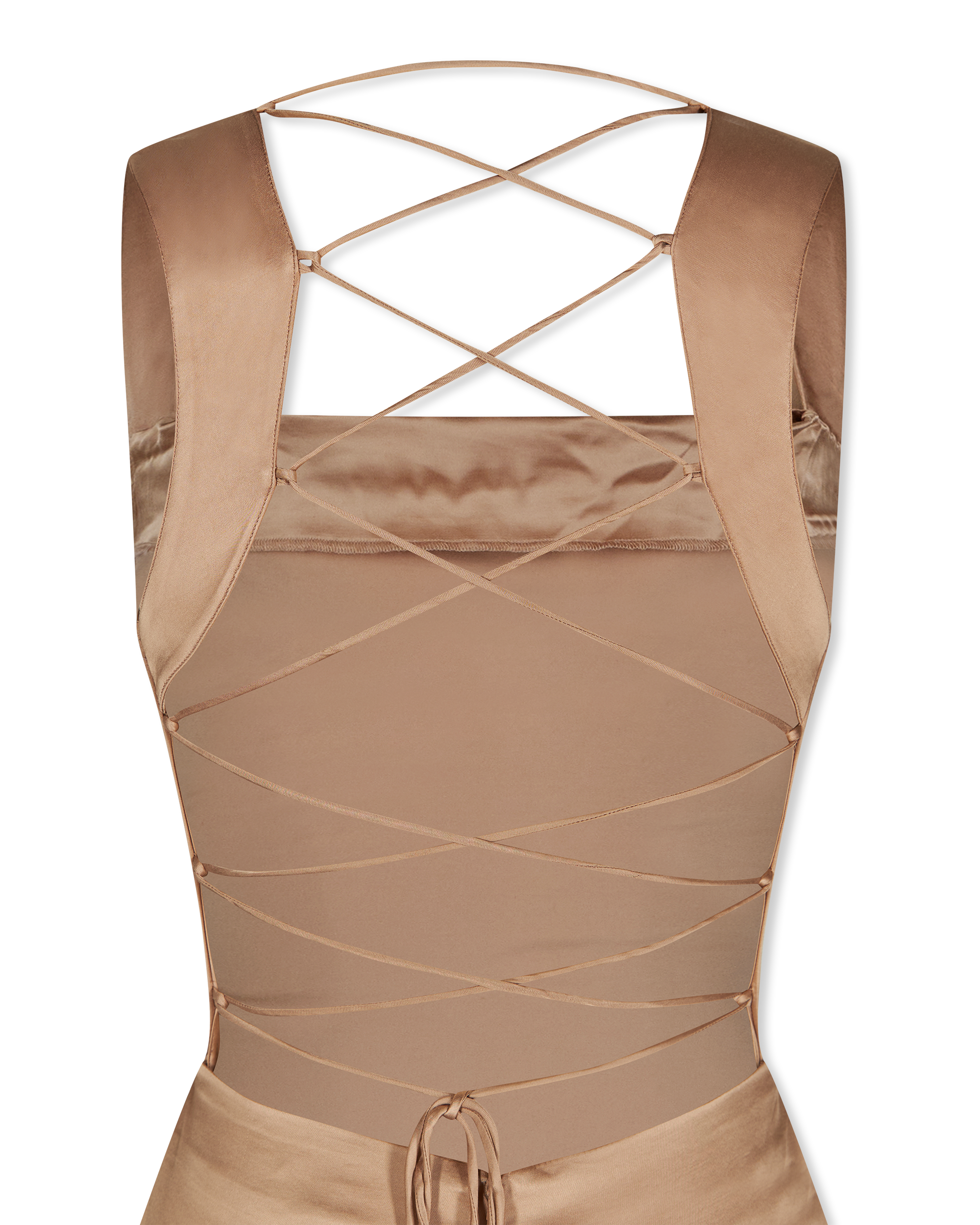 Satin Lace-Up Maxi Dress