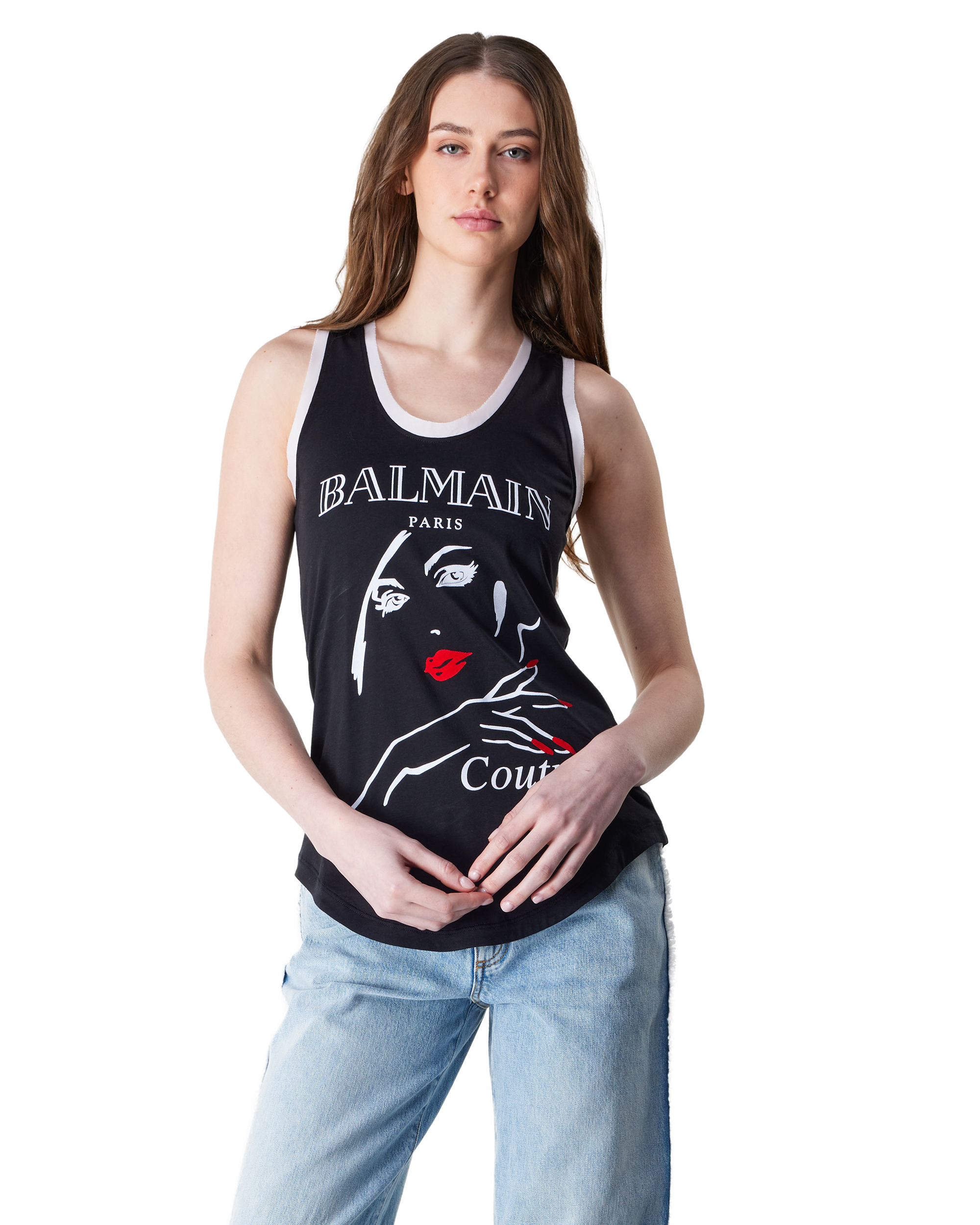 Flocked Balmain Beauty Print Tank Top