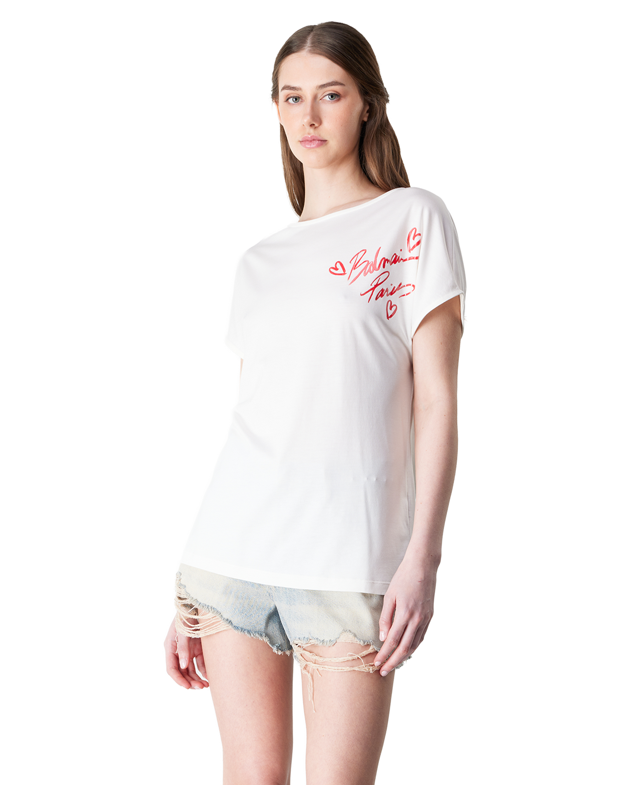 Boatneck Balmain Lipstick Print T-Shirt