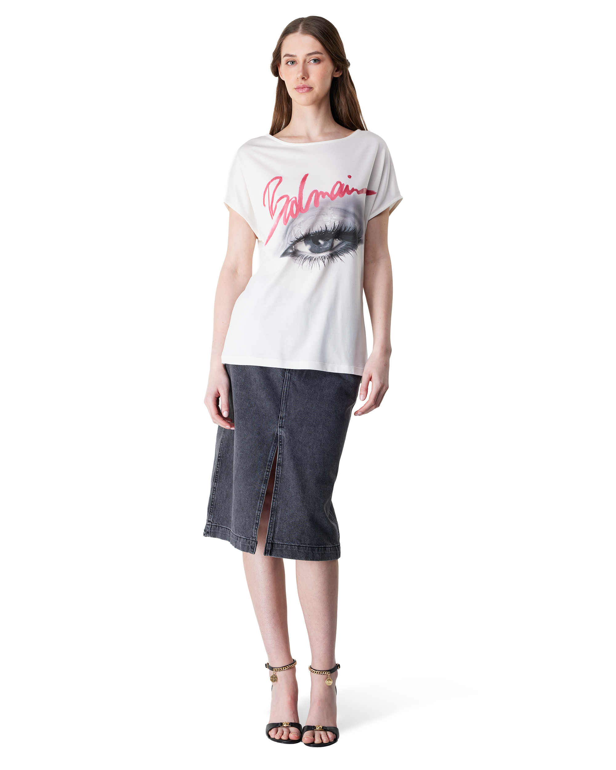 Boatneck Balmain Eye Print T-Shirt