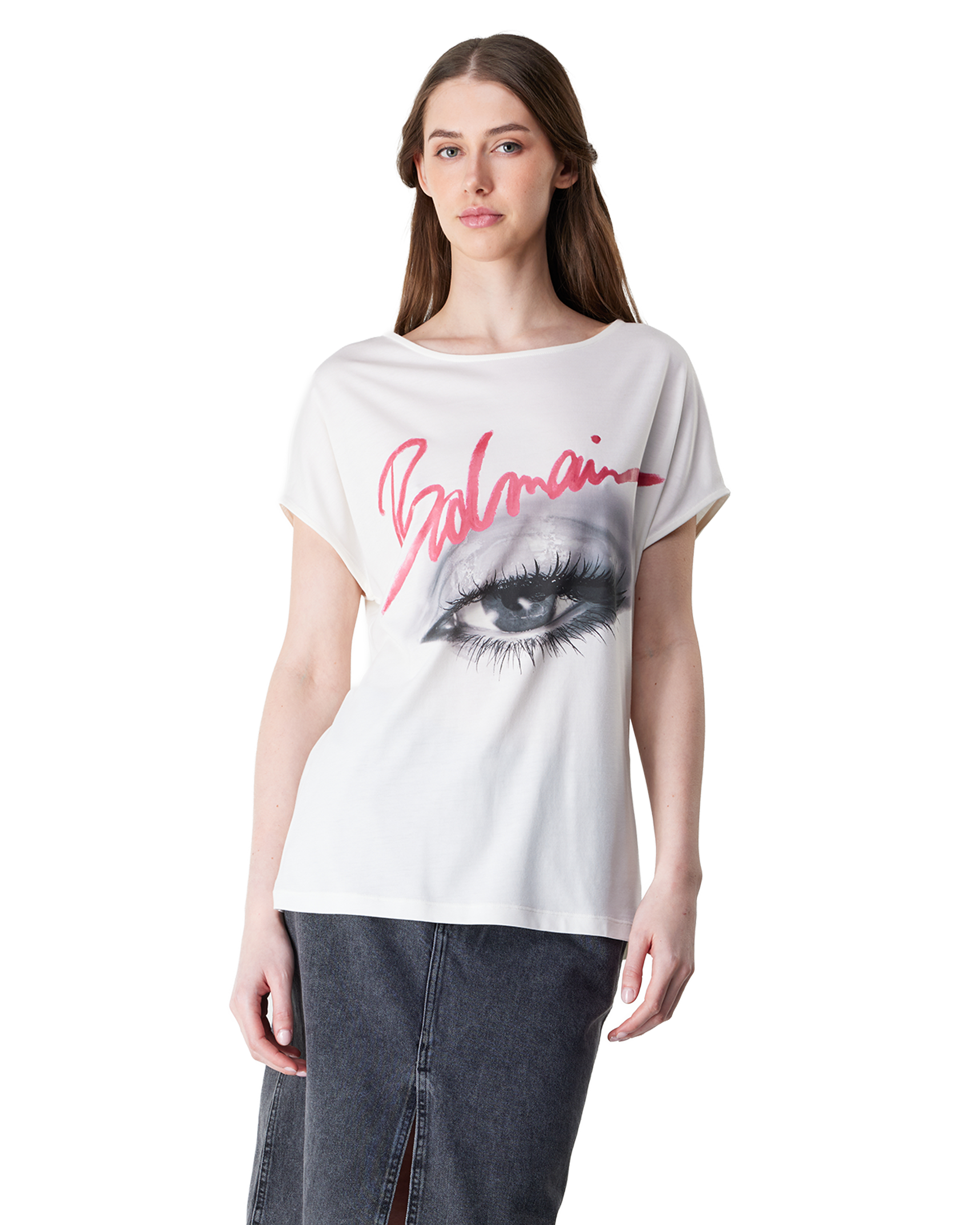 Boatneck Balmain Eye Print T-Shirt