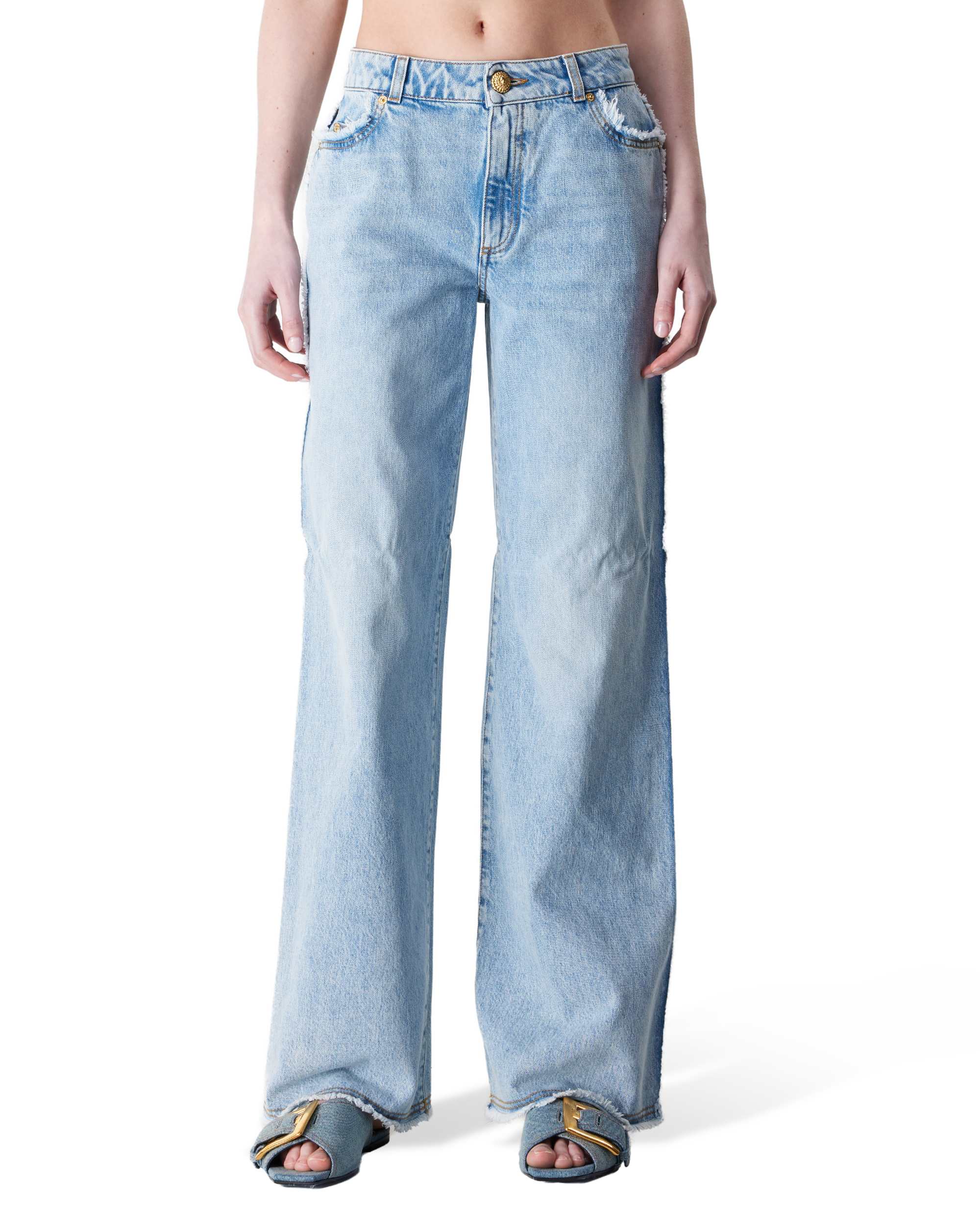 Raw Edge Straight-Leg Denim Jeans