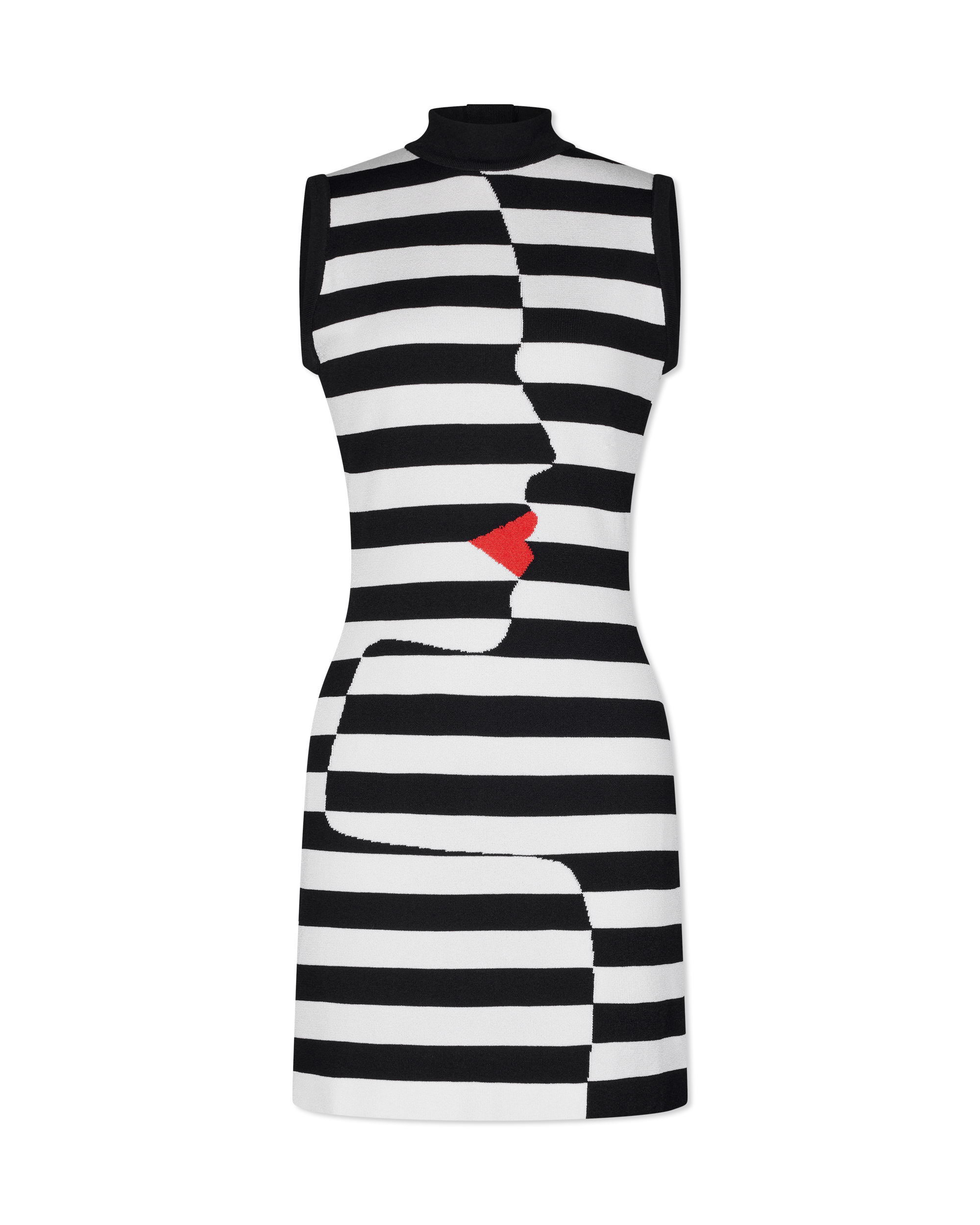High Neckline Face Mariniere Knit Dress