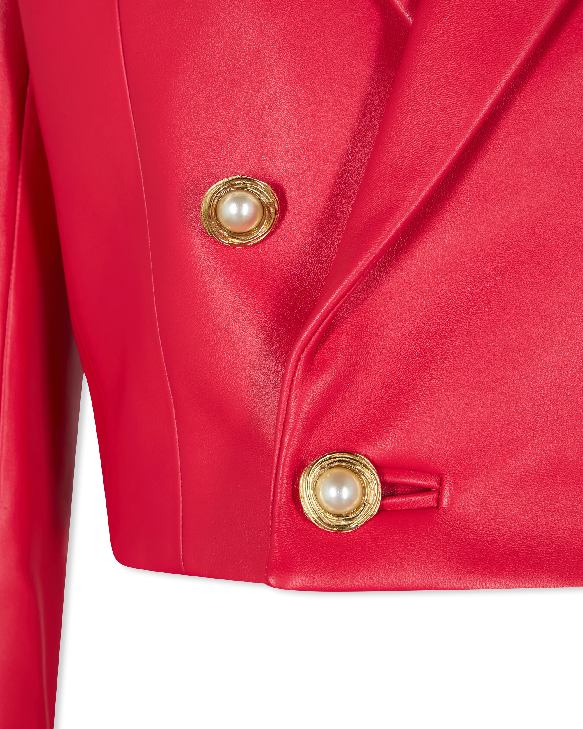 Cropped Lambskin Leather 6-Button Jacket