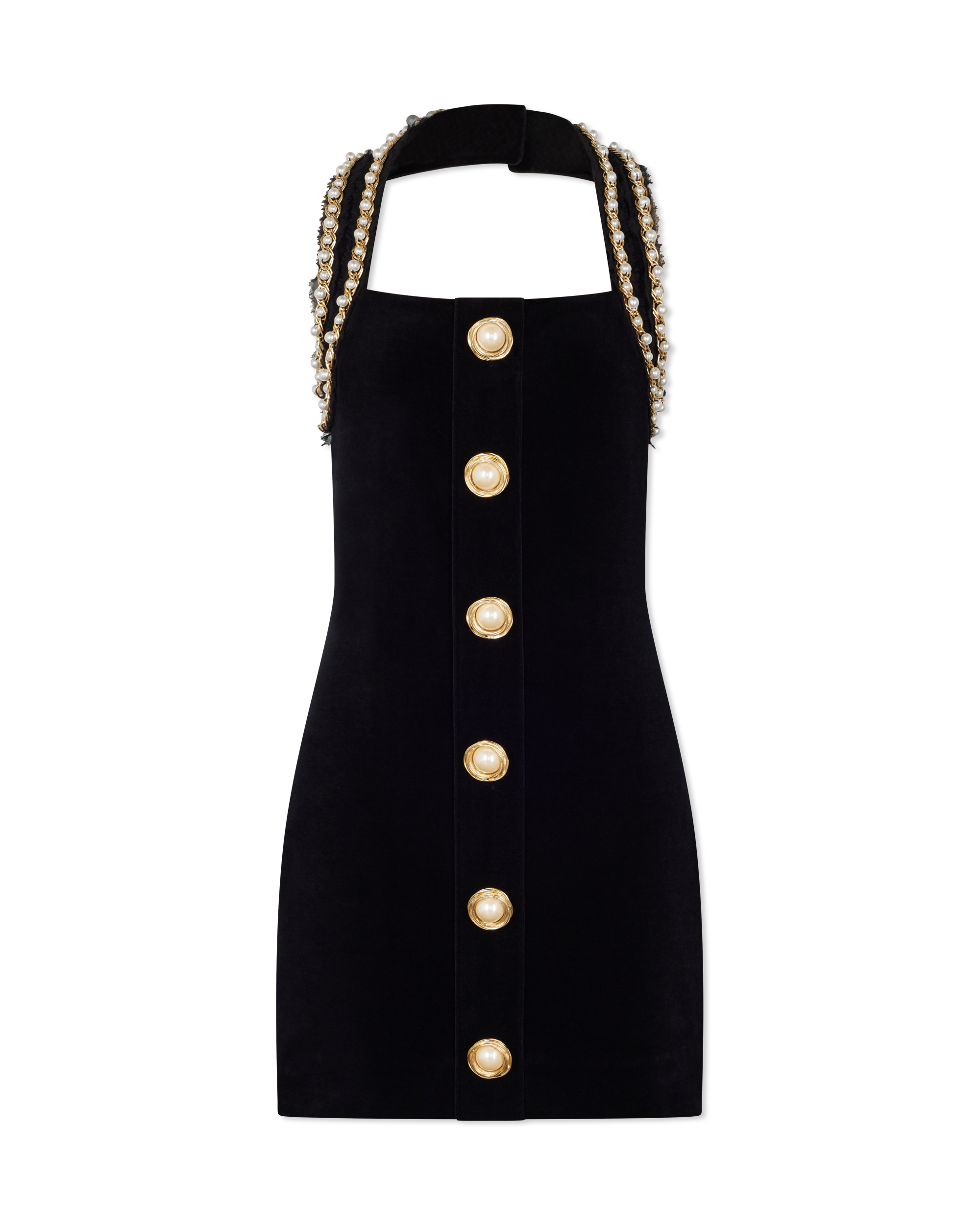 Beaded Halterneck Velvet Mini Dress