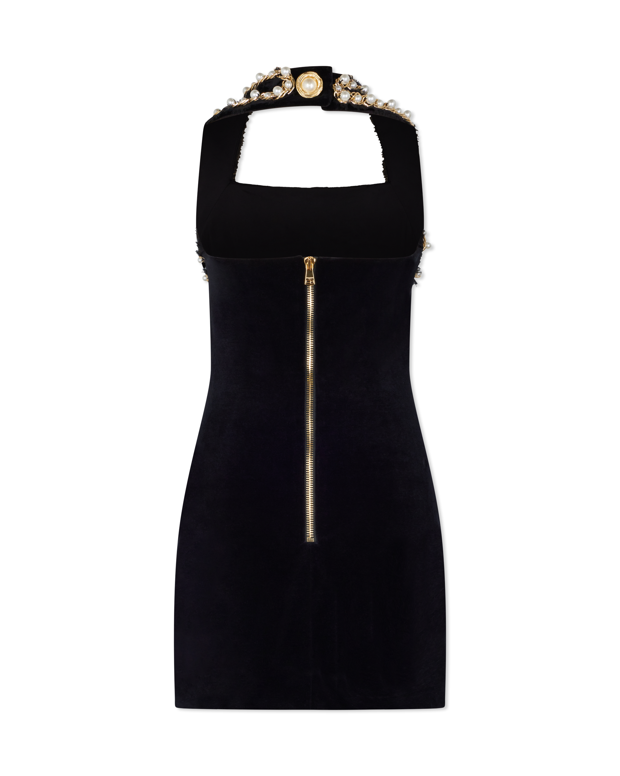 Beaded Halterneck Velvet Mini Dress