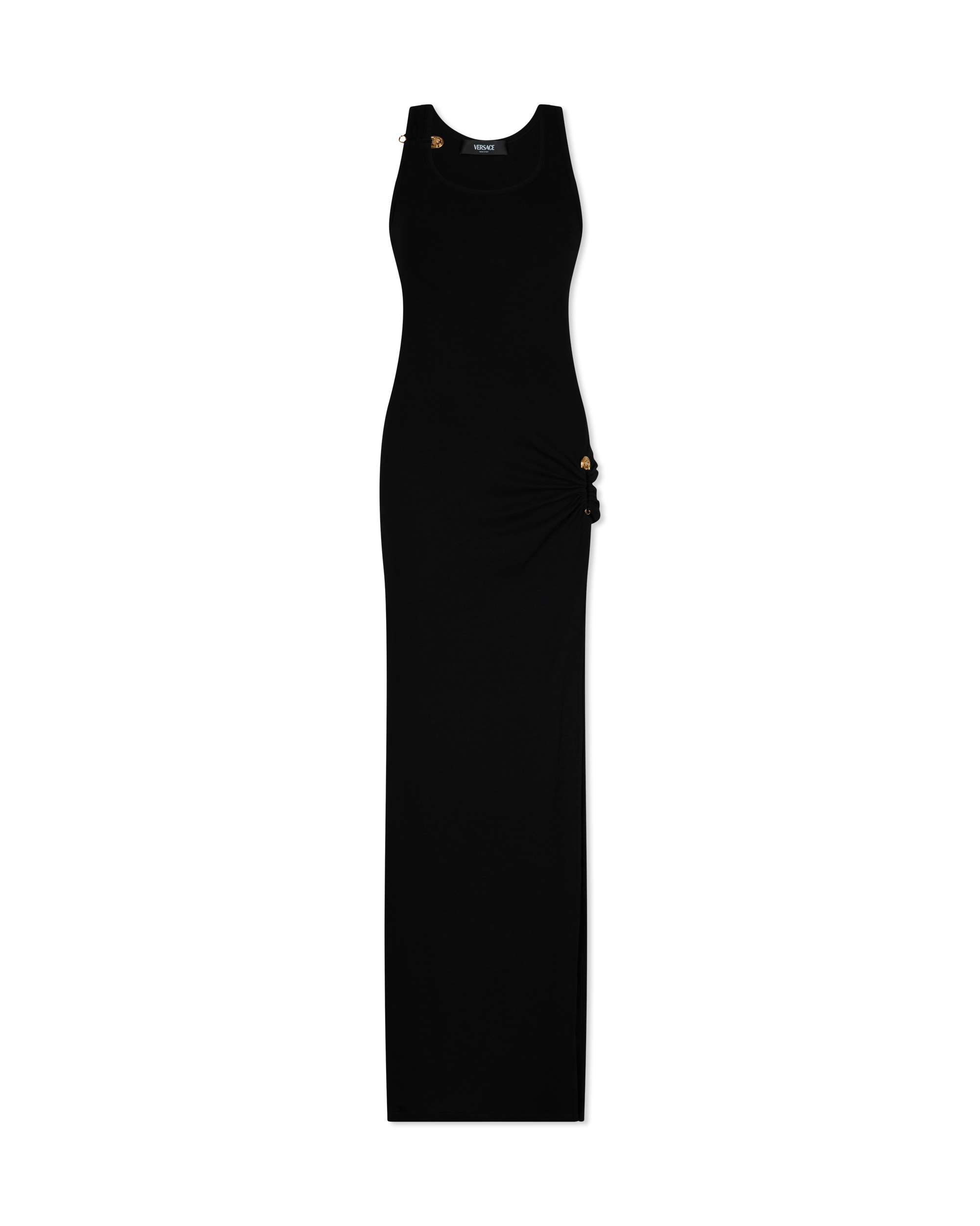 Safety Pin Ribbed Knit Draped Gown