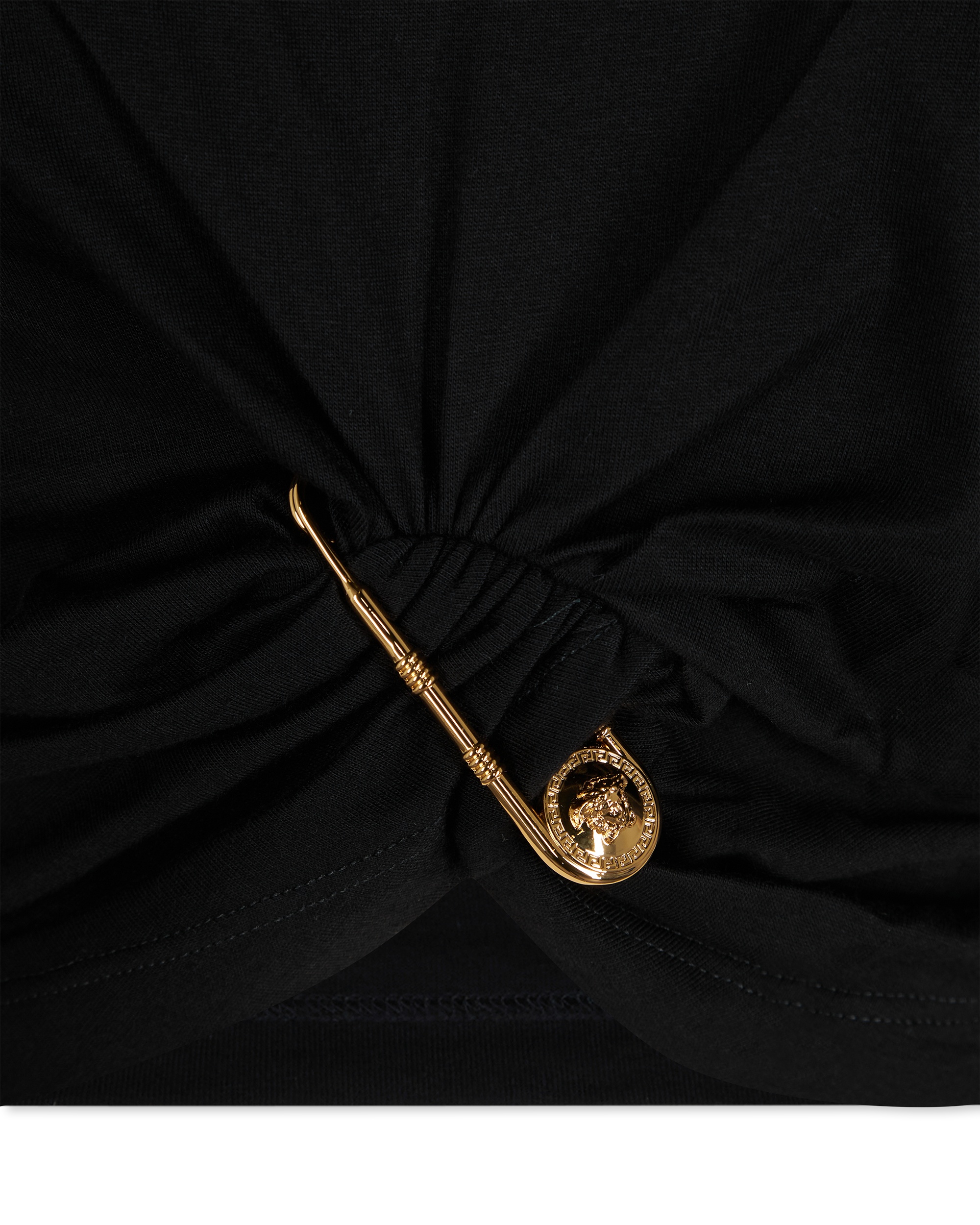 Safety Pin Draped Barocco Crop T-Shirt