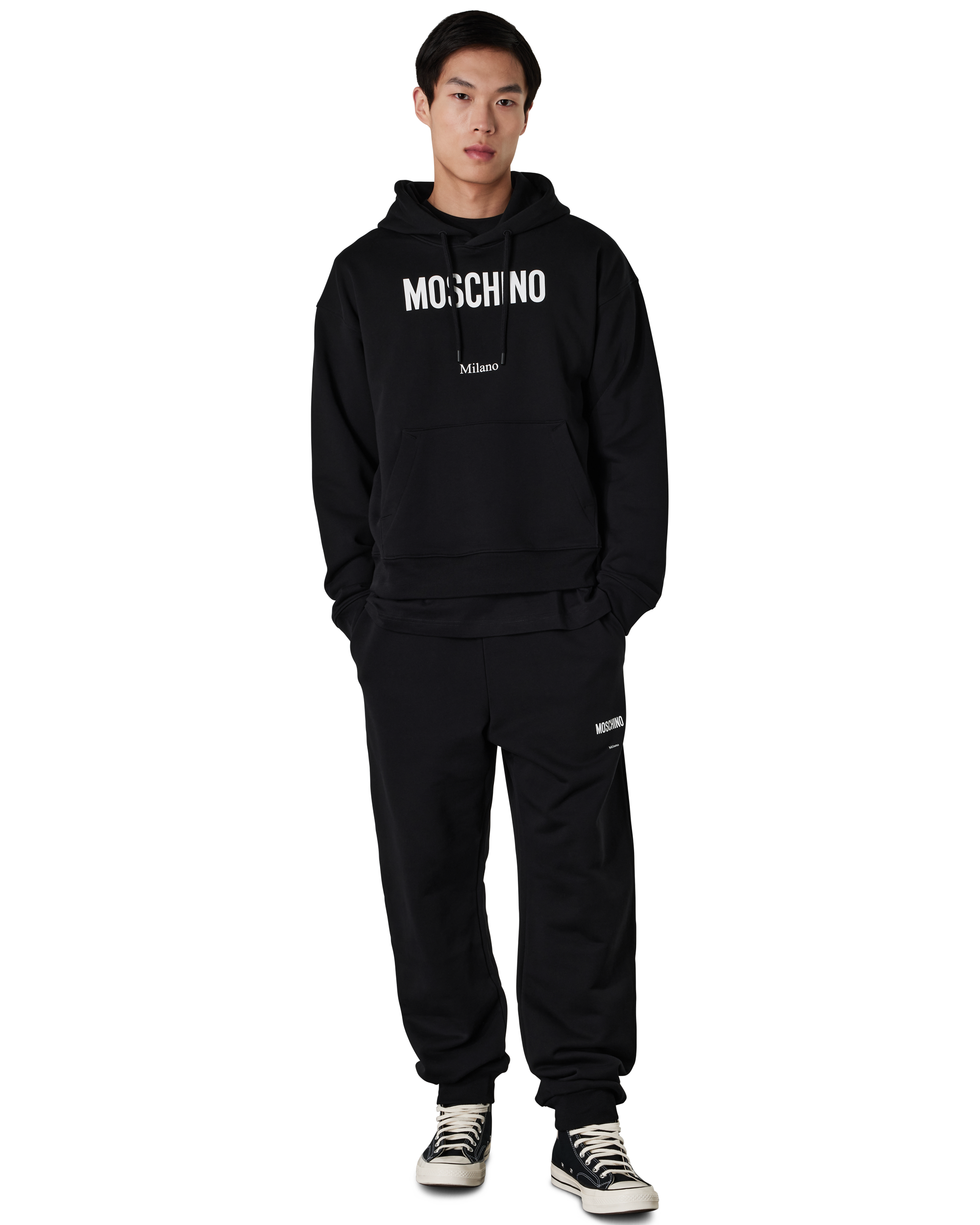Moschino Logo Print Organic Cotton Fleece Hoodie