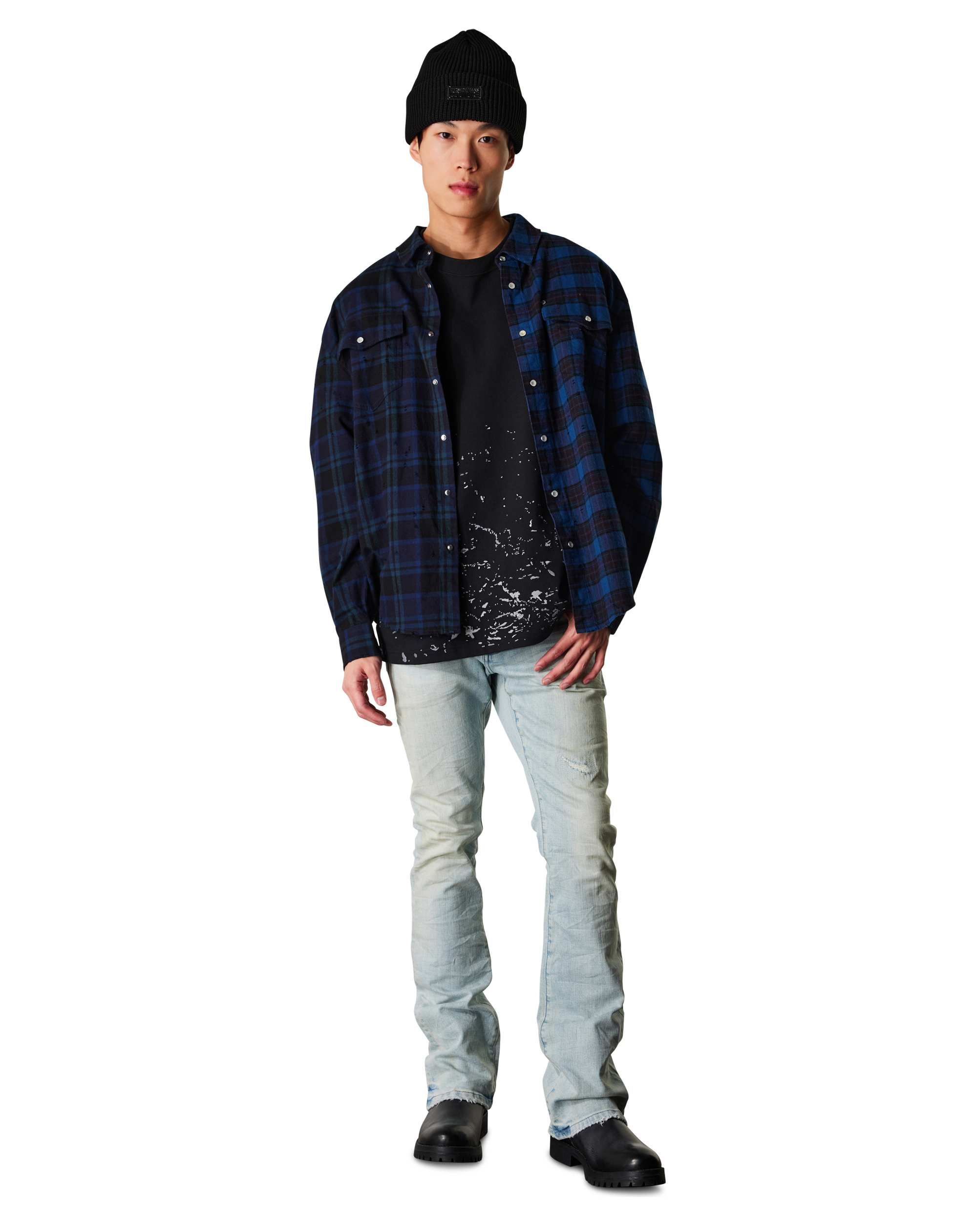 Half & Half Plaid Flannel Shirt