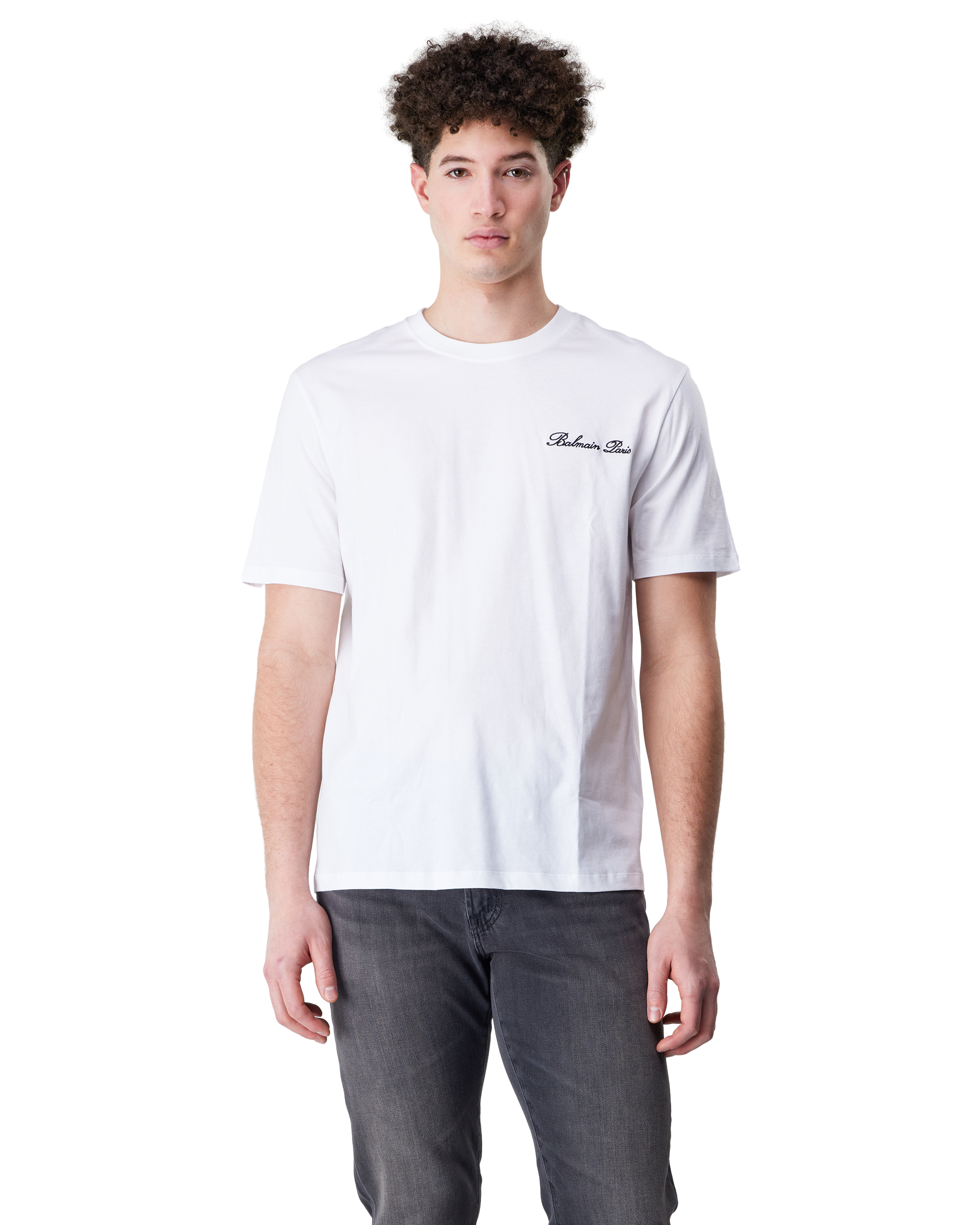 White/Black Cotton Embroidered Balmain Signature T-Shirt by Balmain | DIHSAN