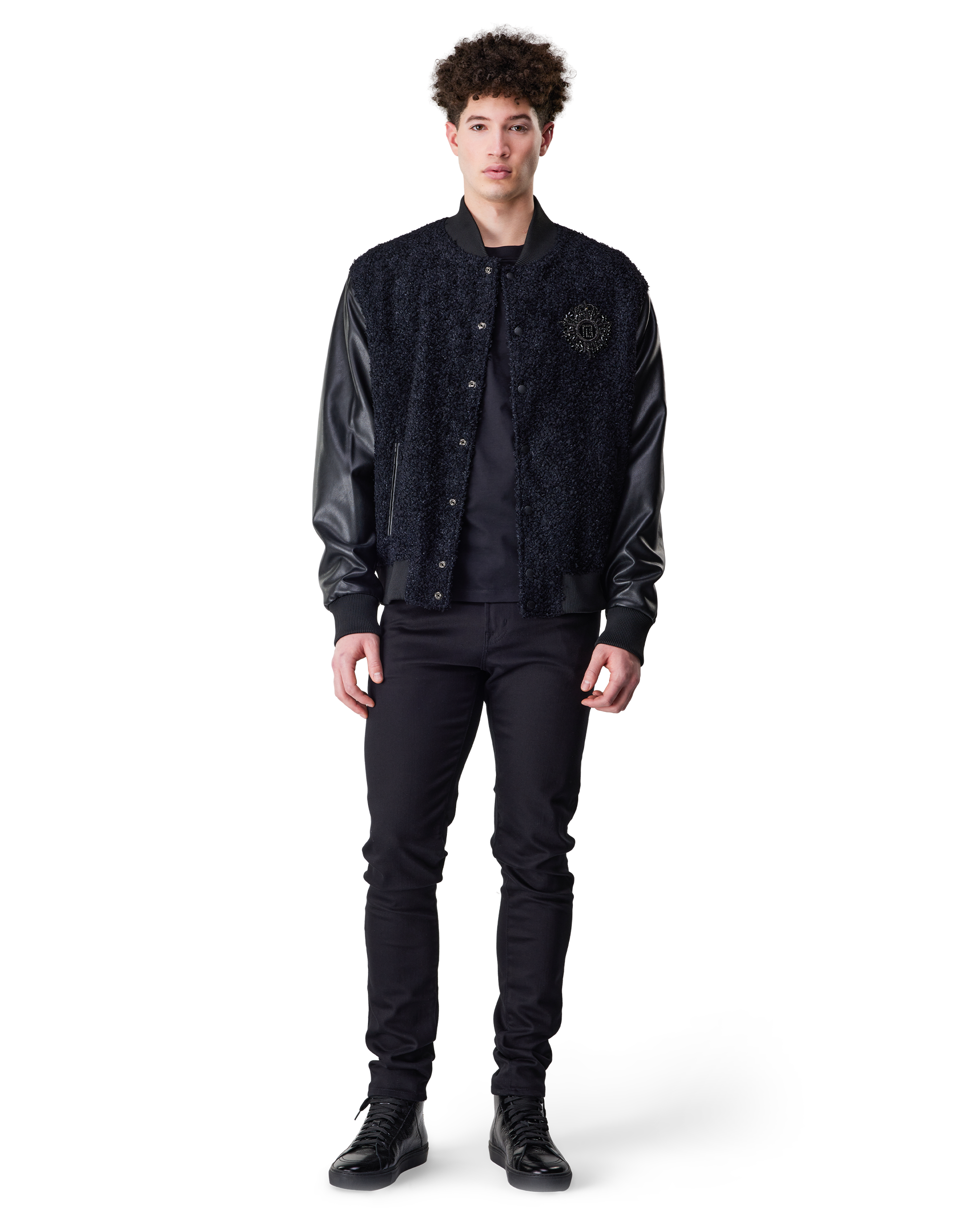 Tweed And Faux Leather Varsity Jacket