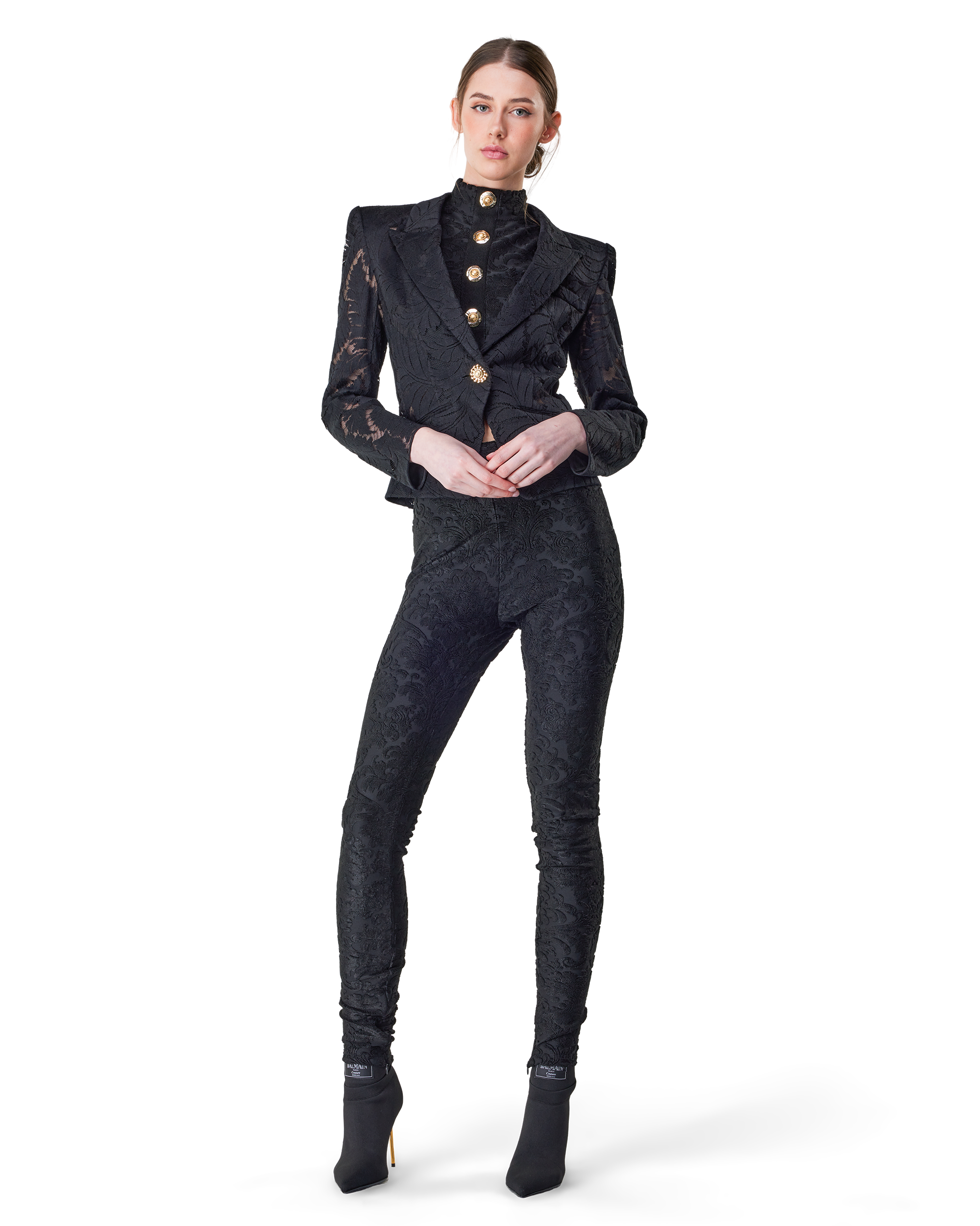 1-Button Fitted Lace Jacket