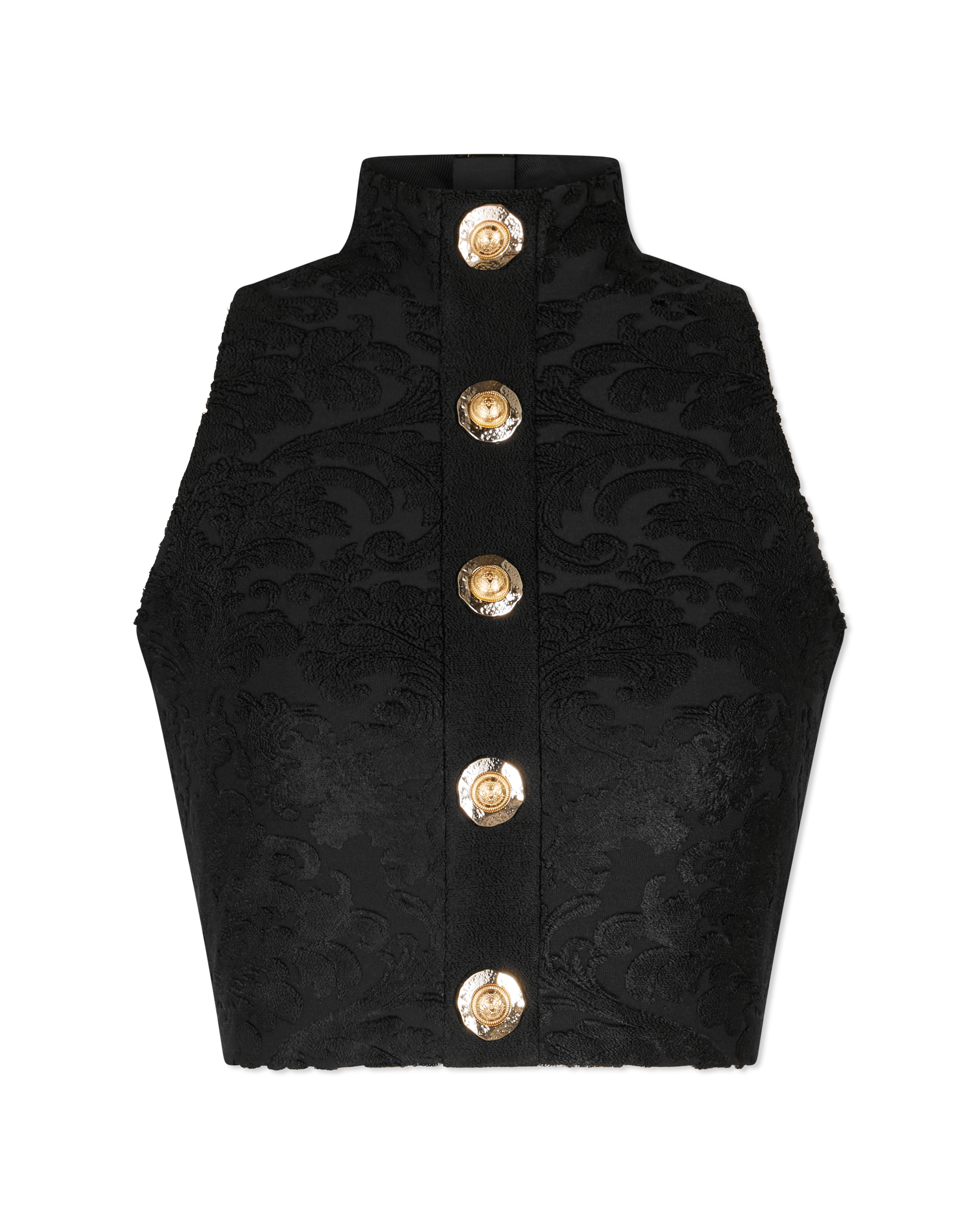 Bouclé Baroque Pattern Buttoned Top