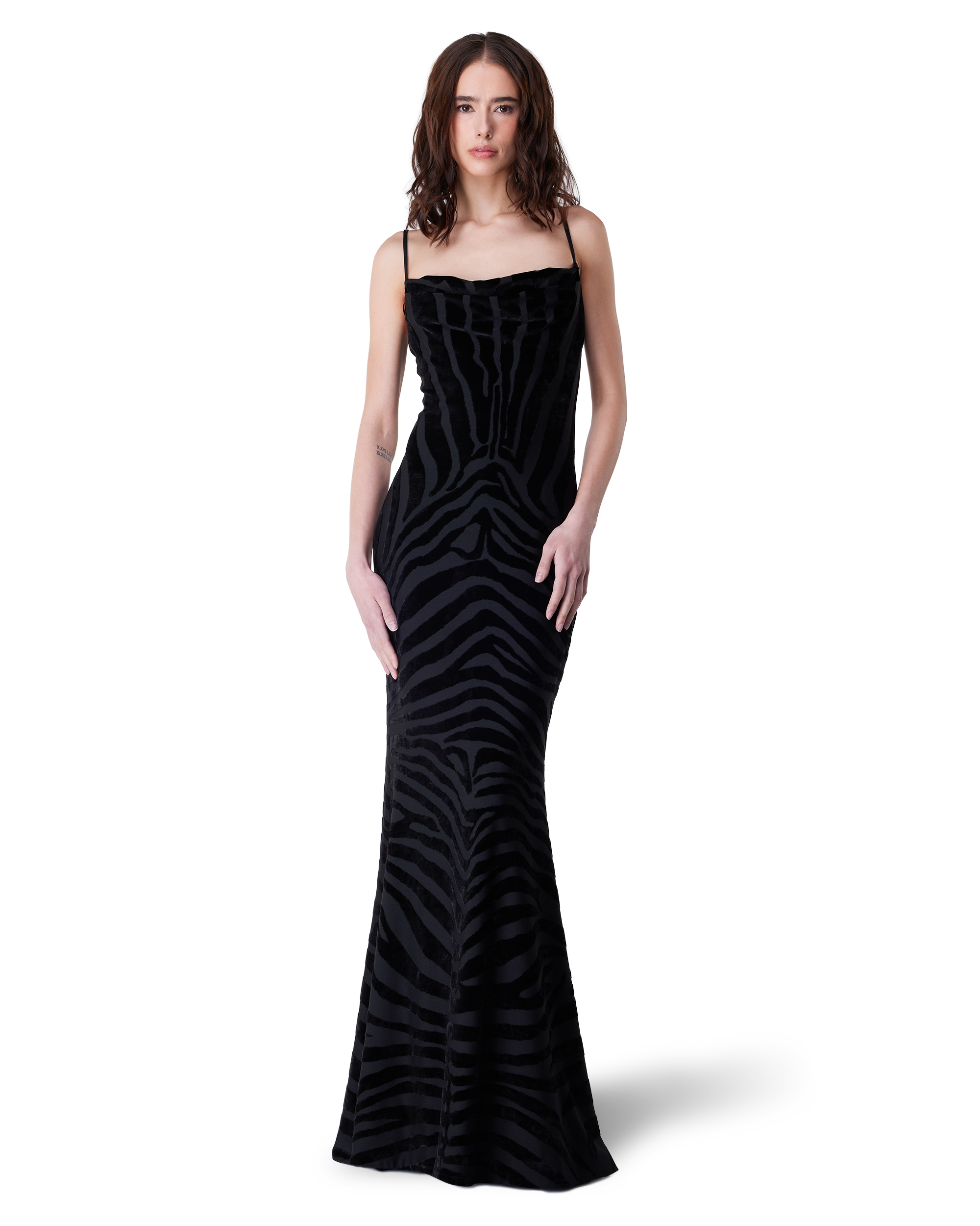 Black Polyester Blend Velvet Zebra Print Gown by Balmain | DIHSAN