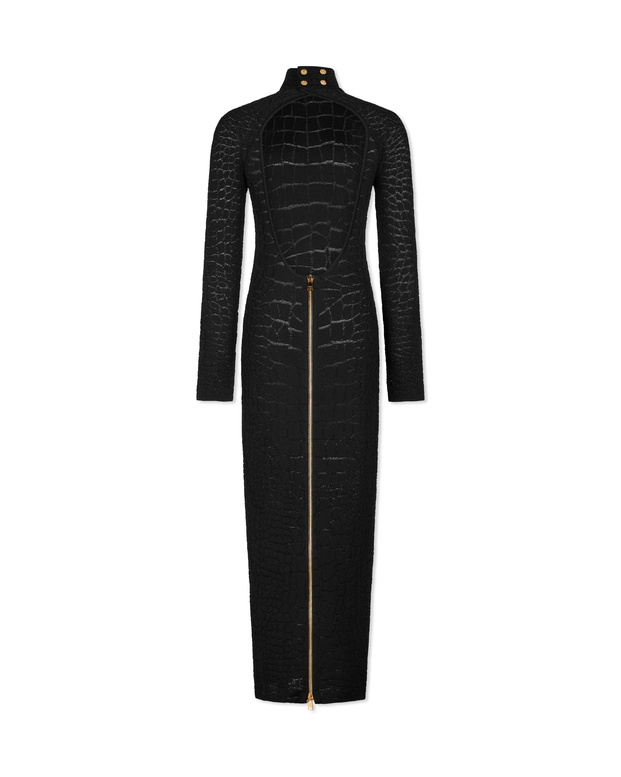 Croc-Effect Knit Open-Back Maxi Dress