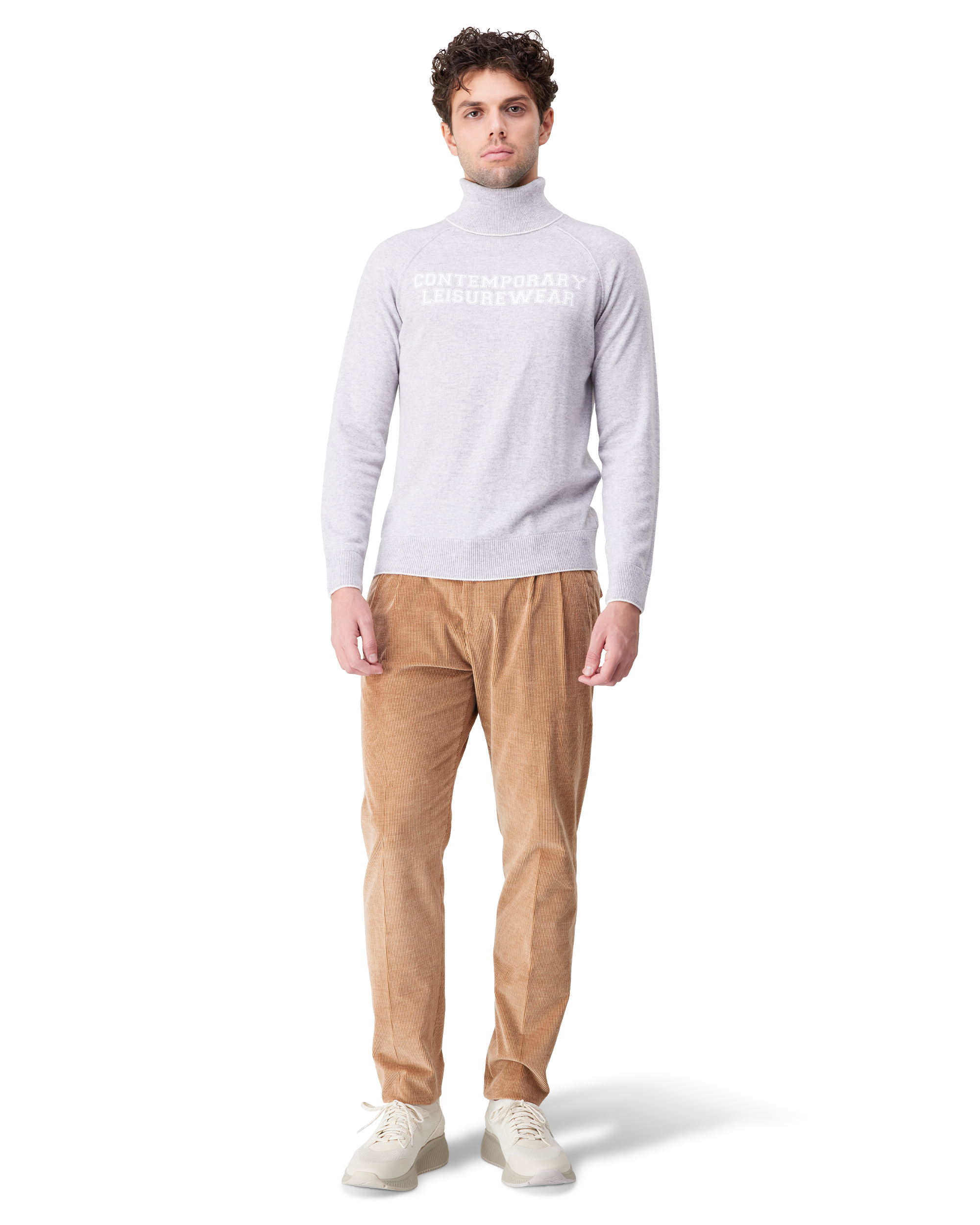 Contrasting Trim Cashmere Turtleneck Sweater