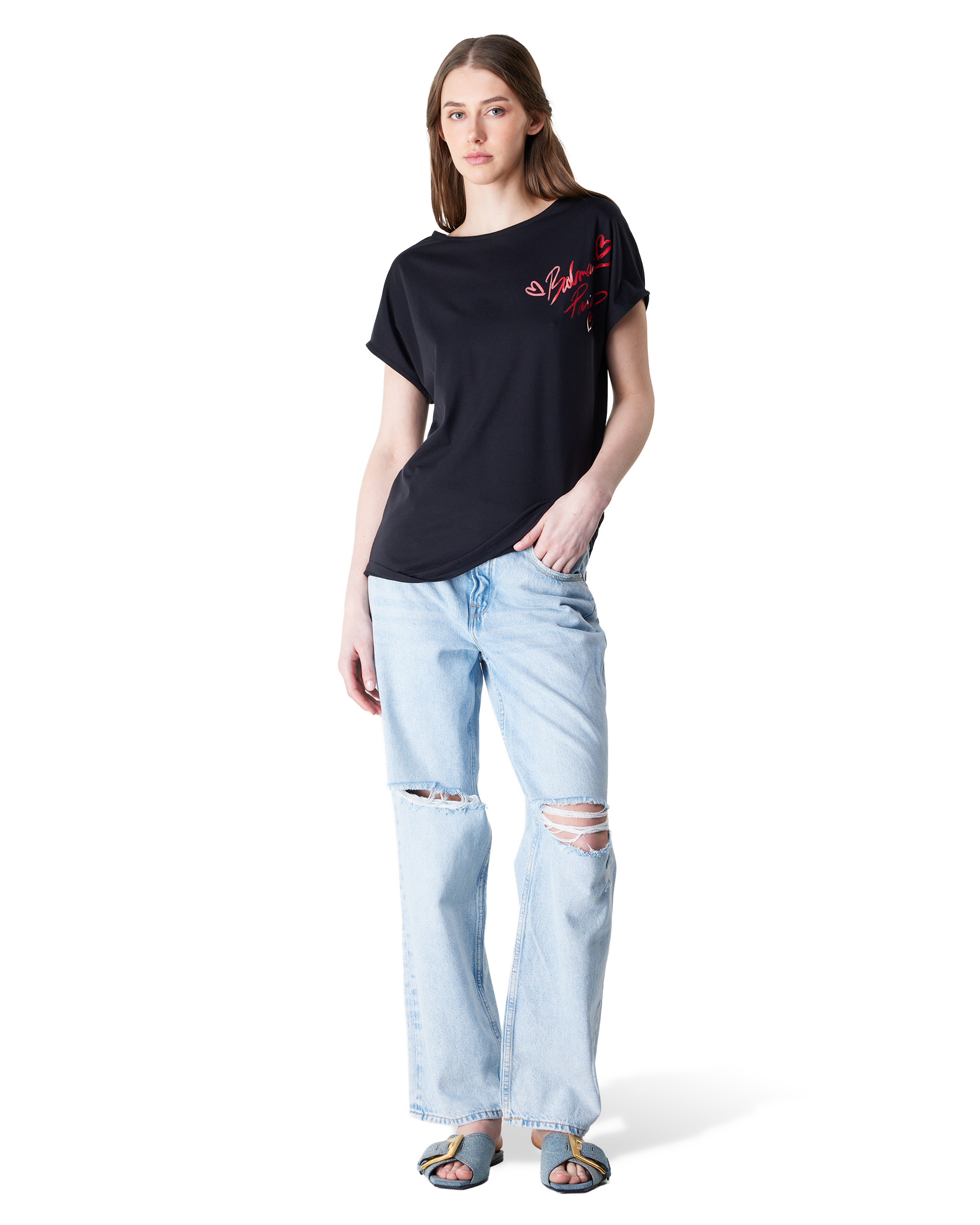 Boatneck Balmain Lipstick Print T-Shirt