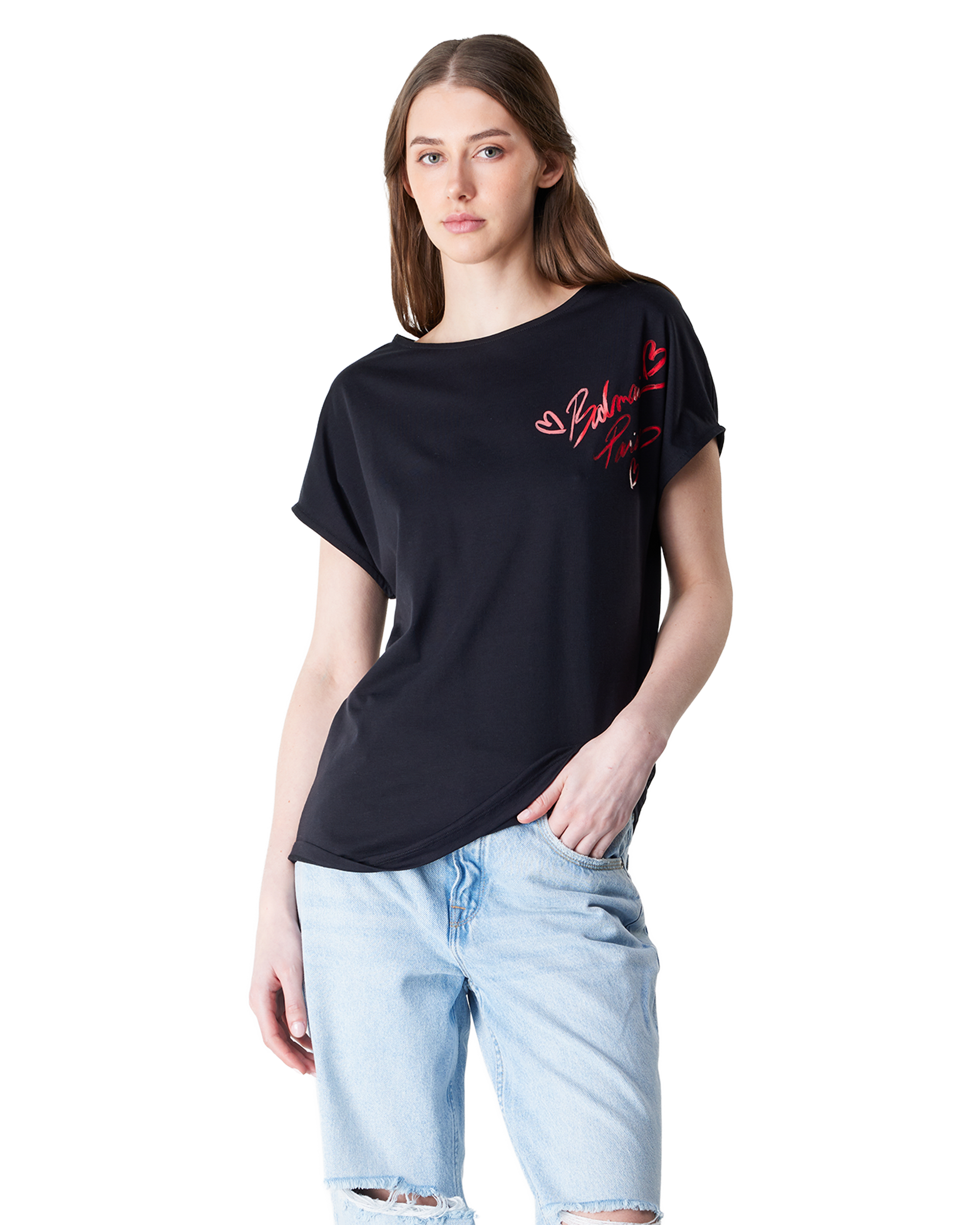 Boatneck Balmain Lipstick Print T-Shirt