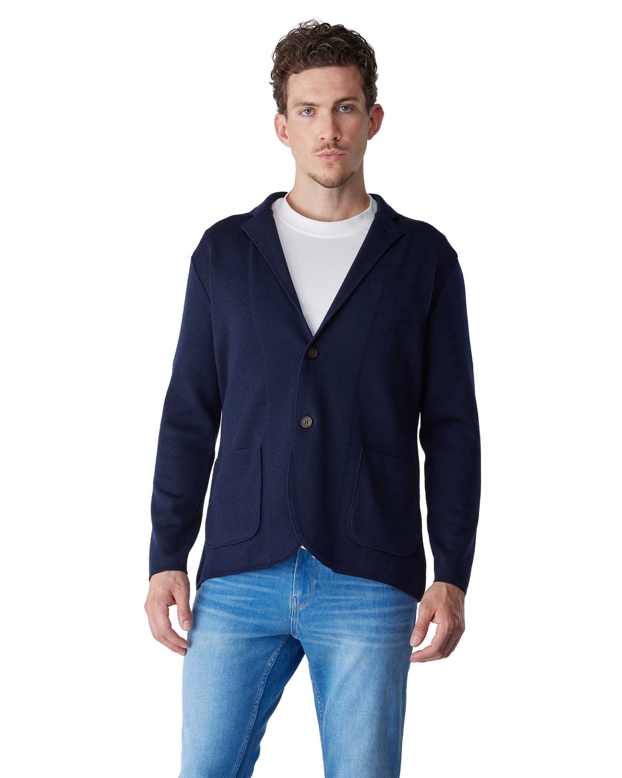 Navy Extrafine Merino Wool 2 Button Premium Swacket by Emanuel Berg | DIHSAN