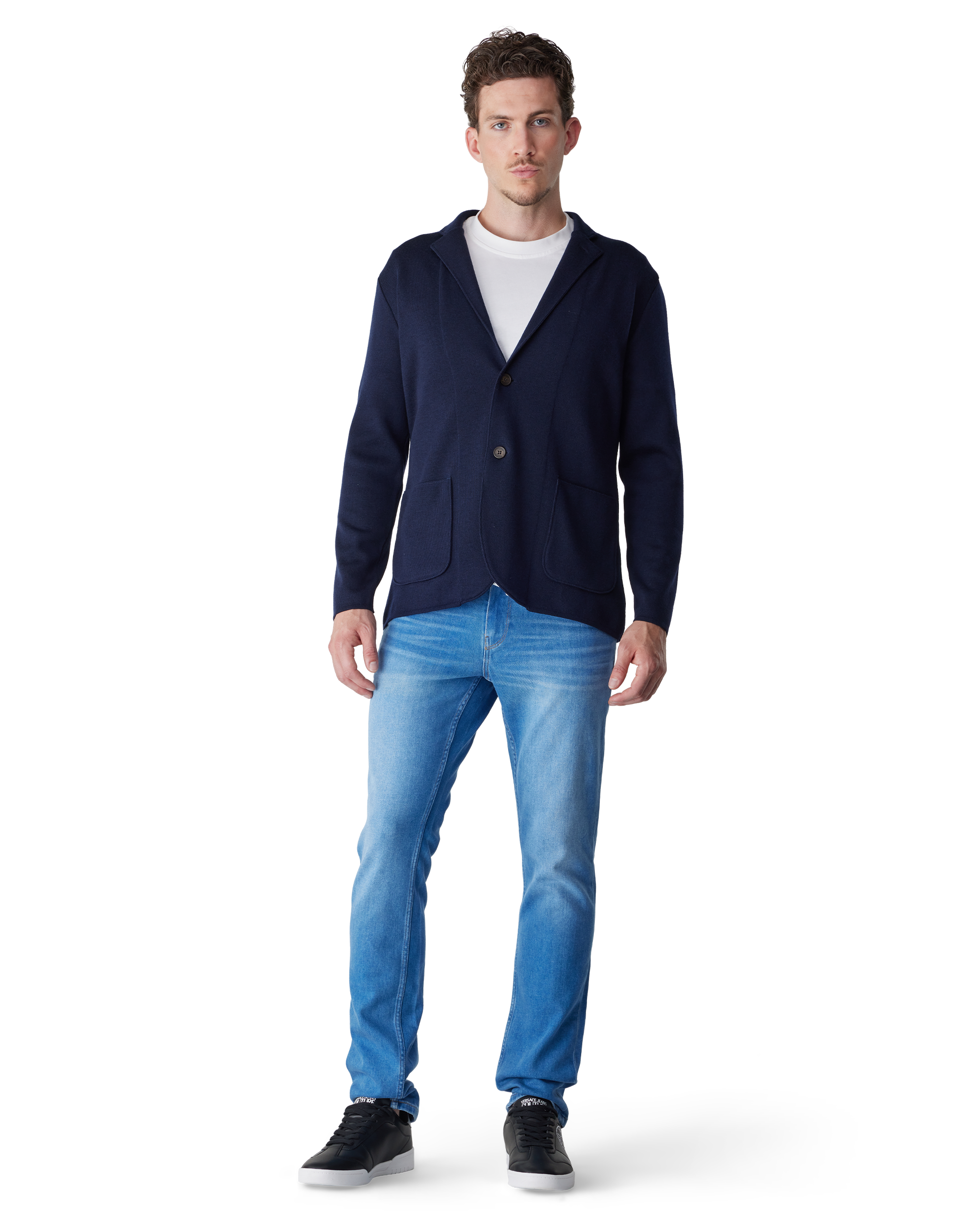Navy Extrafine Merino Wool 2 Button Premium Swacket by Emanuel Berg | DIHSAN