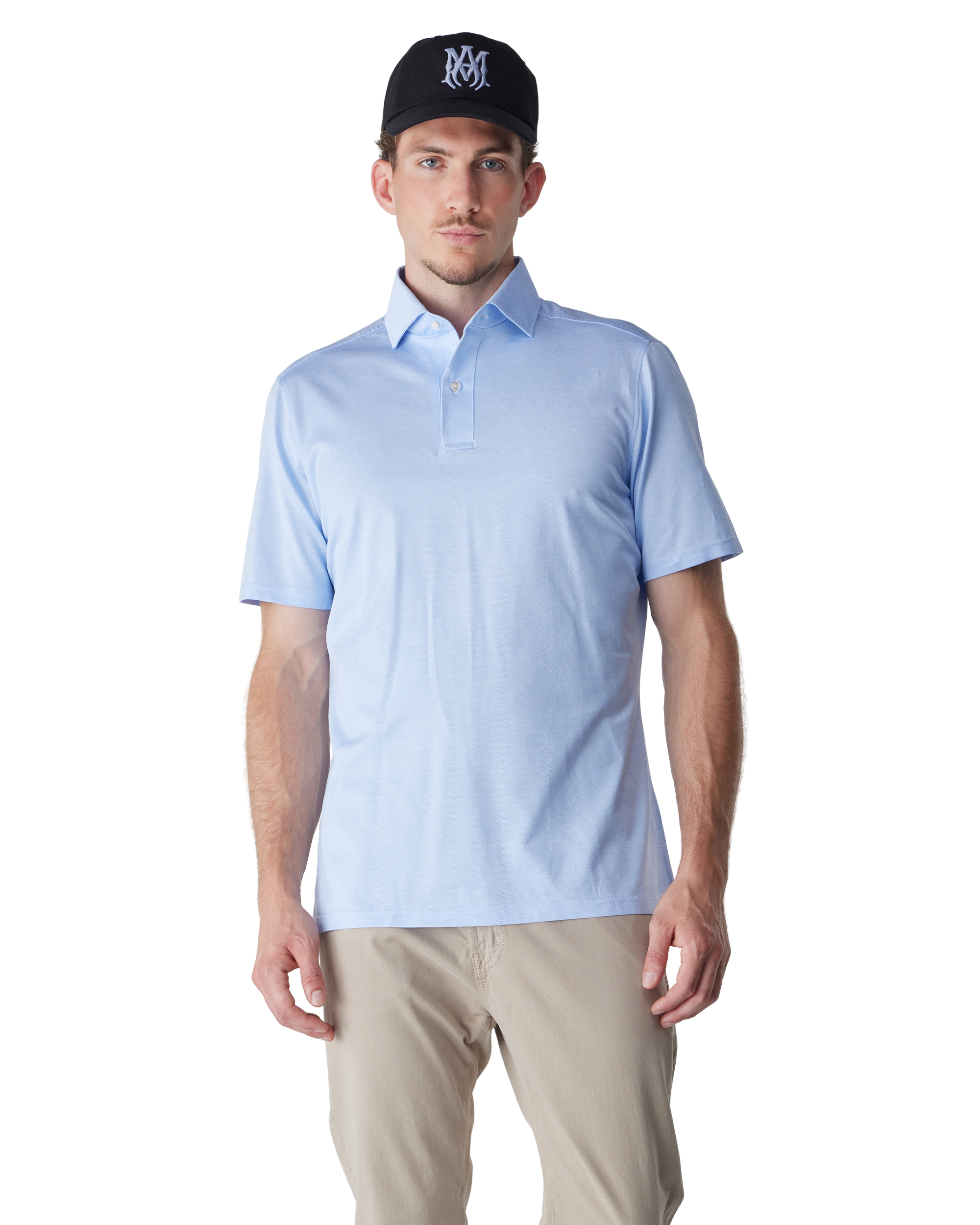Light Pastel Blue Cotton Textured Jacquard Luxe Knit Polo by Emanuel Berg | DIHSAN