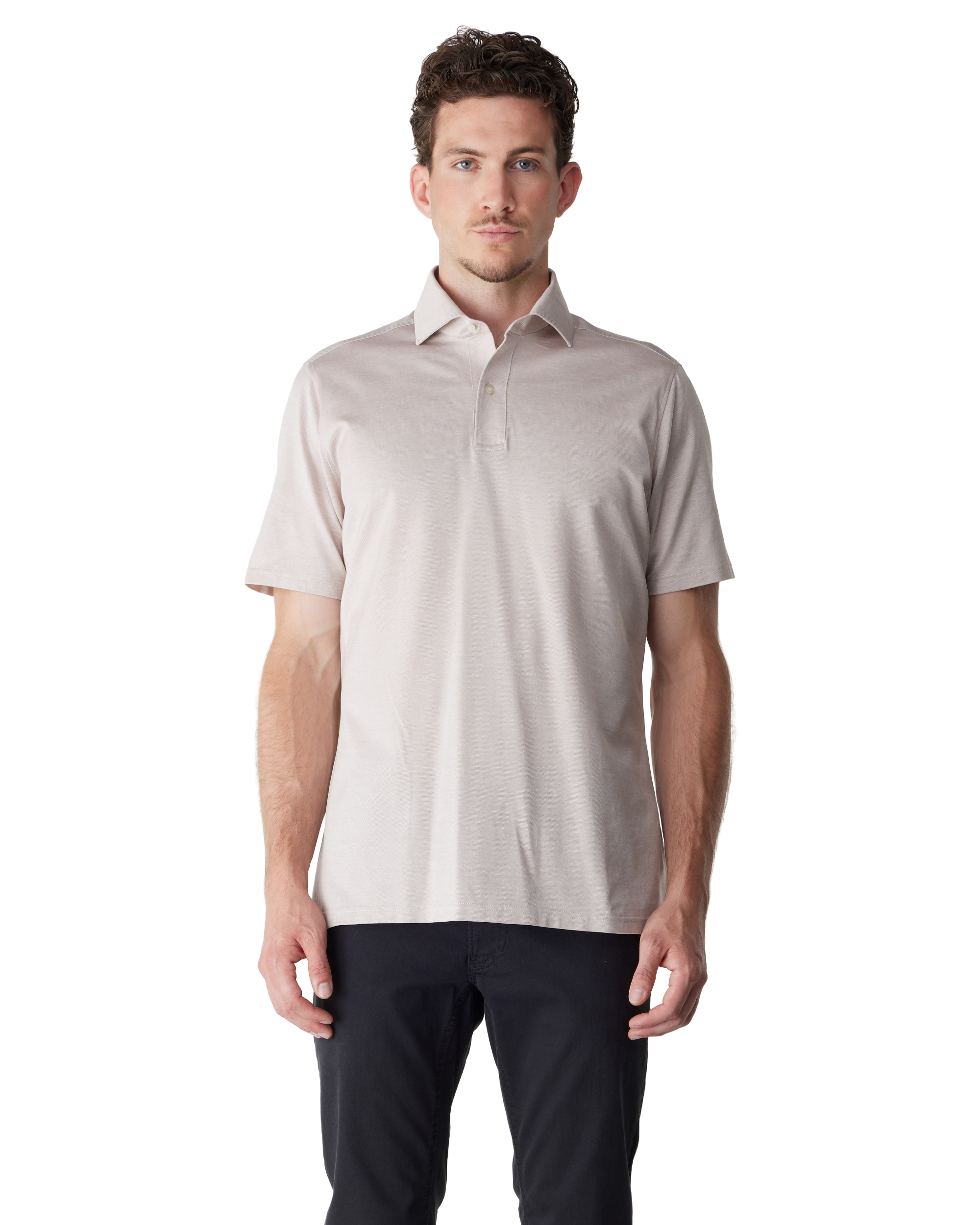 Light Beige Cotton Textured Jacquard Luxe Knit Polo by Emanuel Berg | DIHSAN