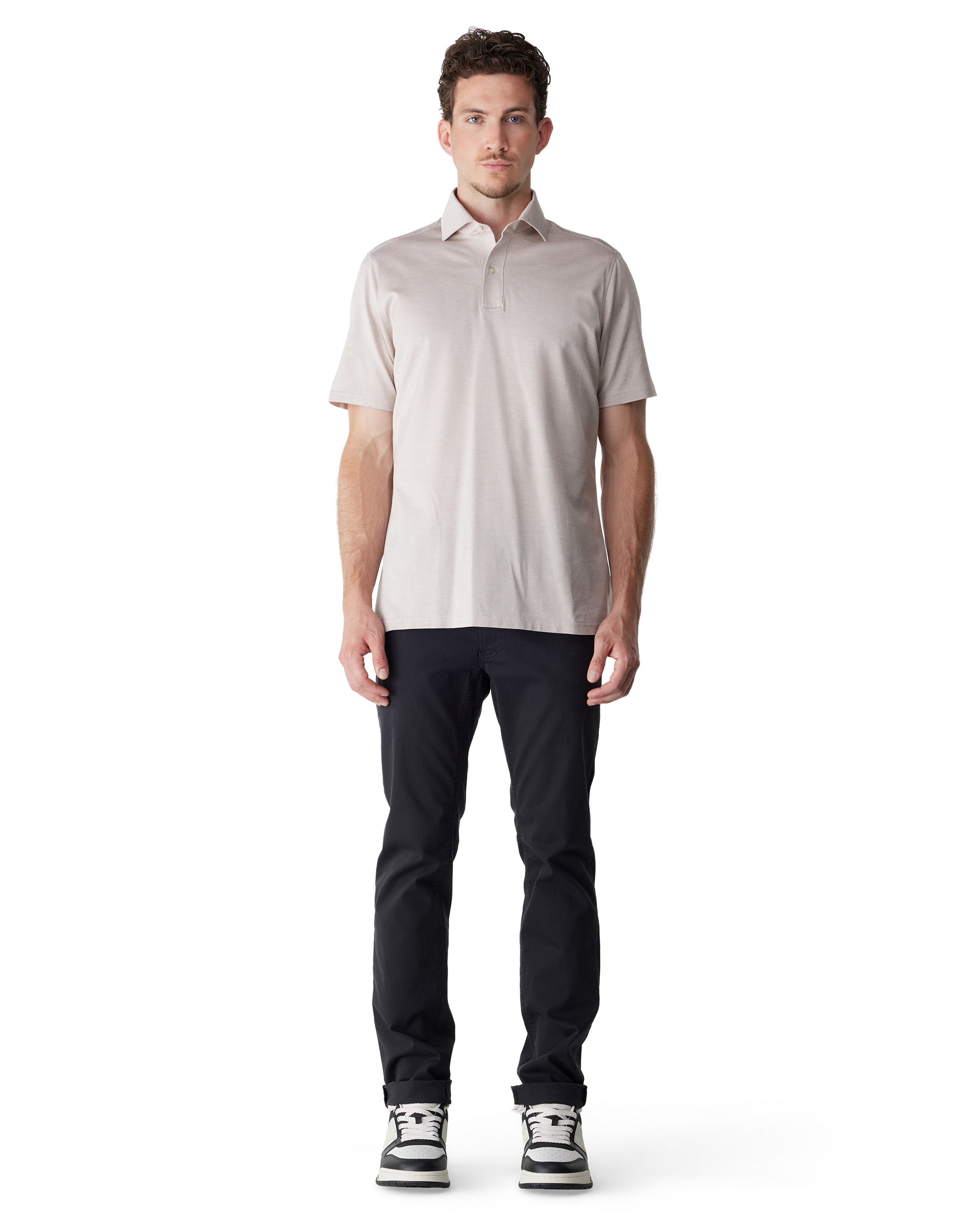 Light Beige Cotton Textured Jacquard Luxe Knit Polo by Emanuel Berg | DIHSAN