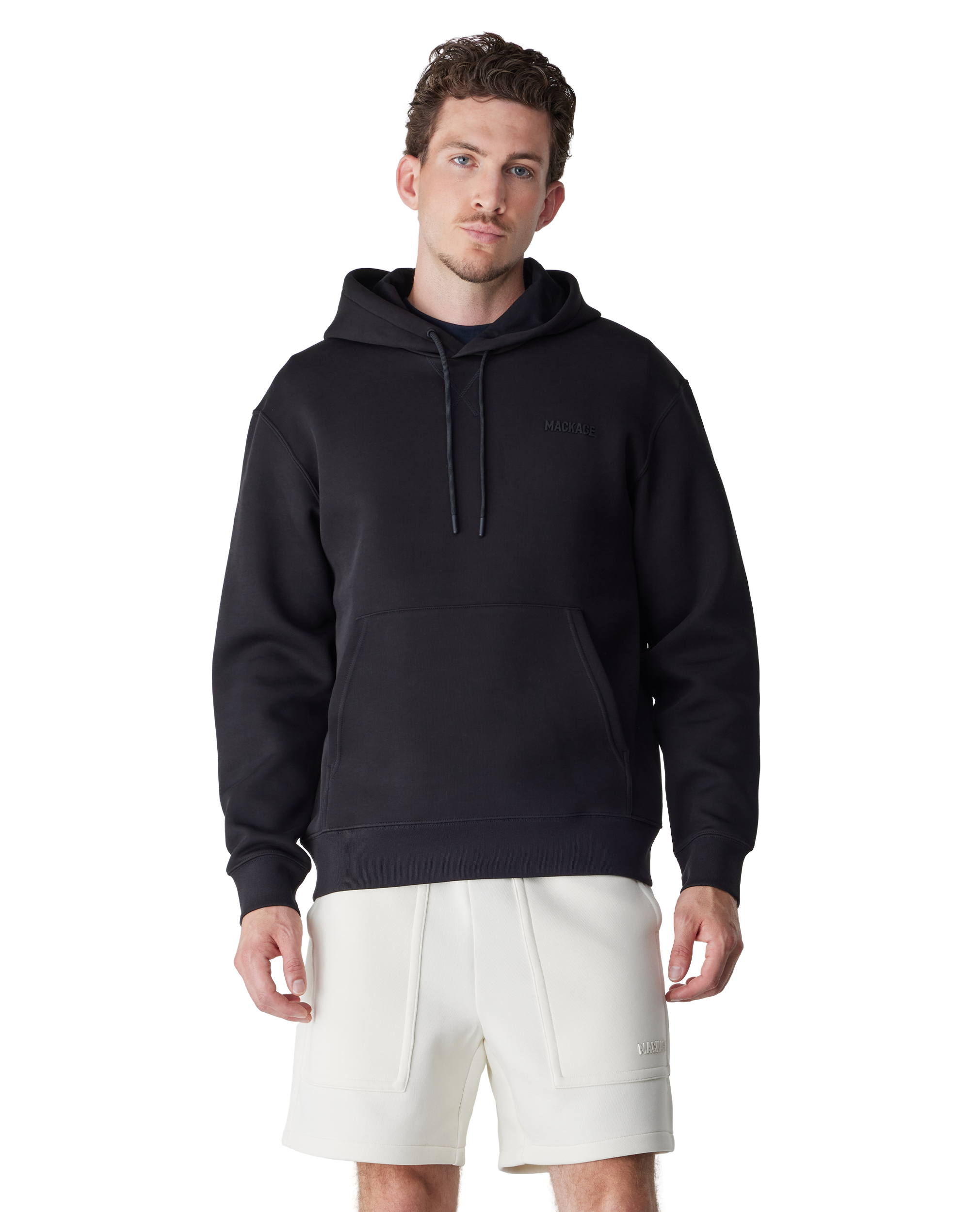 Black Cotton Blend Kolton-Z Double-Face Jersey Logo Hoodie by Mackage | DIHSAN