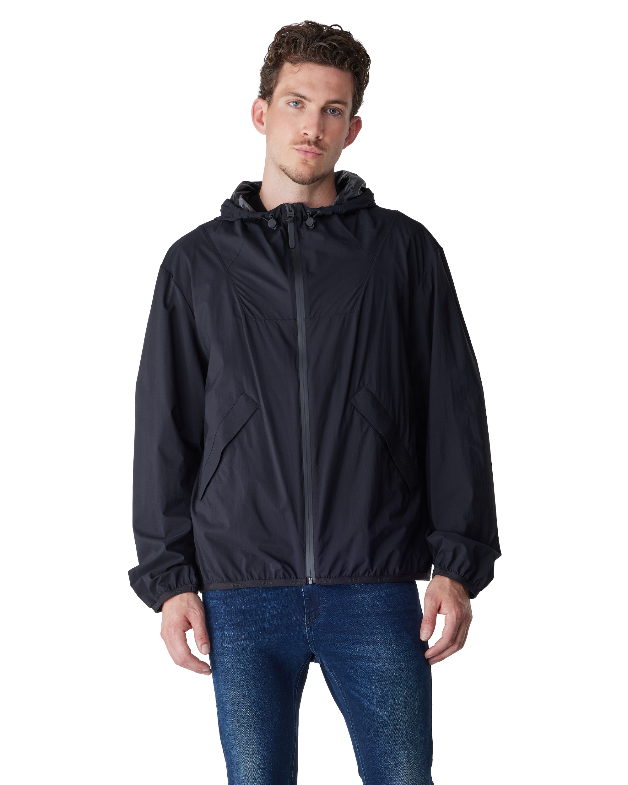 Black Polyamide Reid-SC Packable Rain Jacket by Mackage | DIHSAN