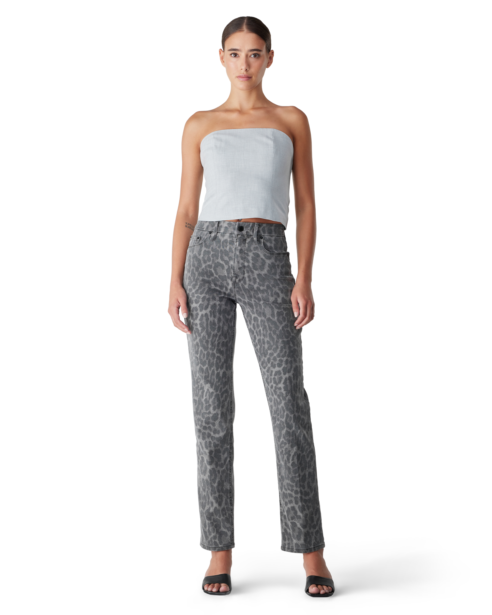 Leopard Cotton Blend Icon Straight Jeans by Good American | DIHSAN