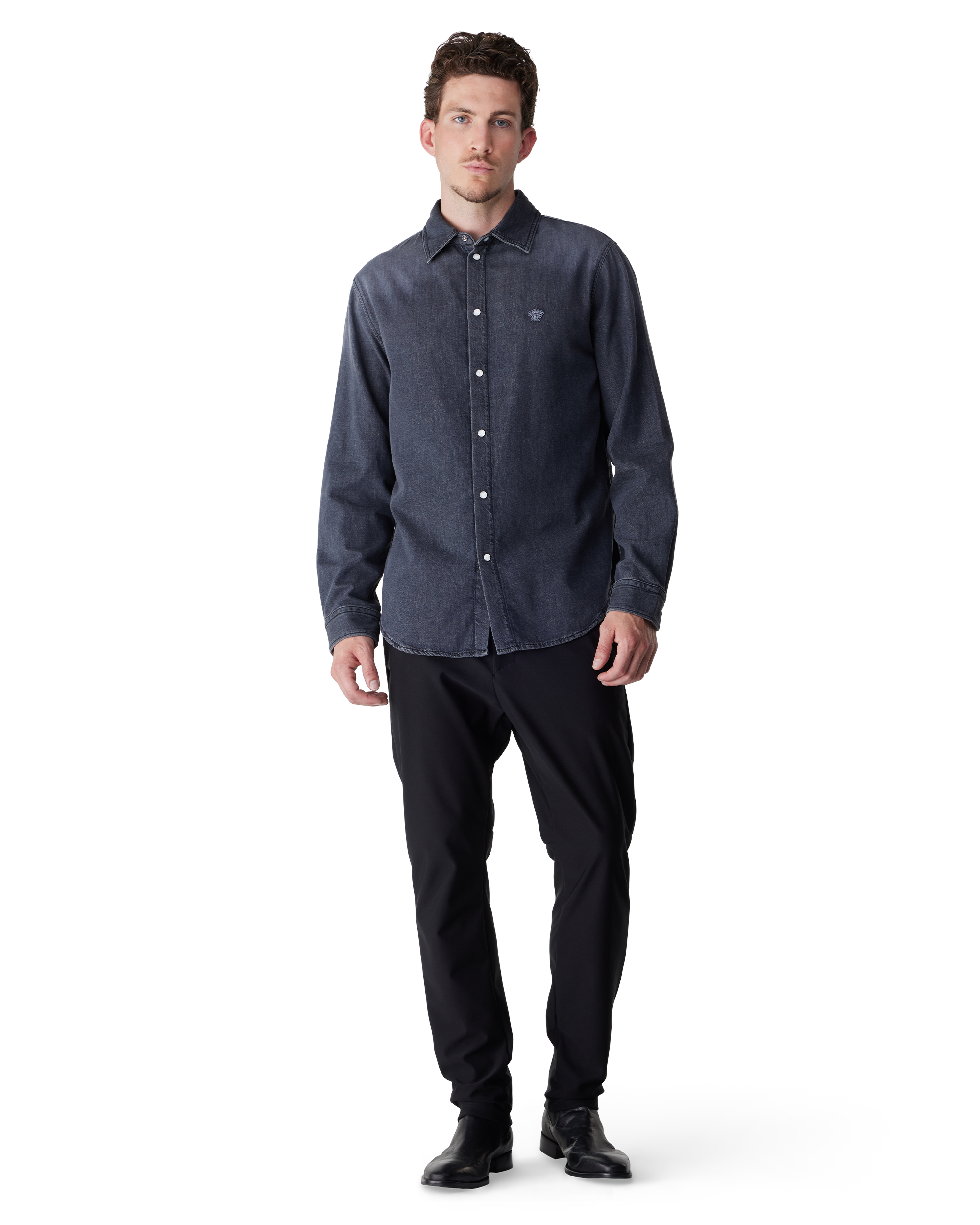 Medium Grey Cotton Medusa Patch Denim Shirt by Versace | DIHSAN
